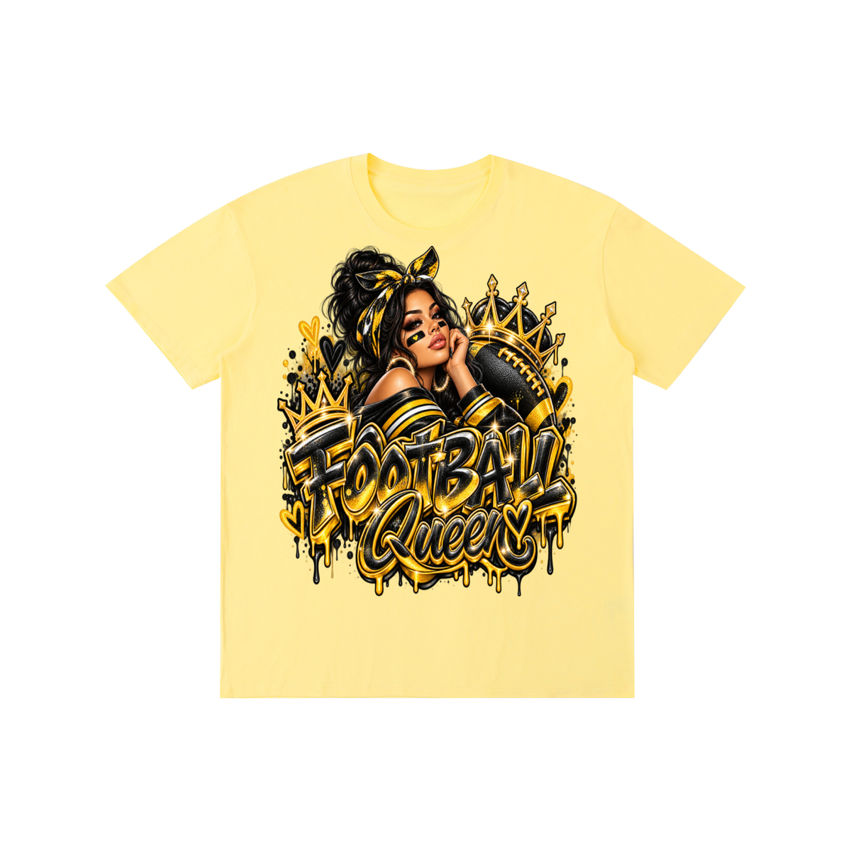 Black & Gold Football Queen 3D Graffiti Graphic T-Shirt