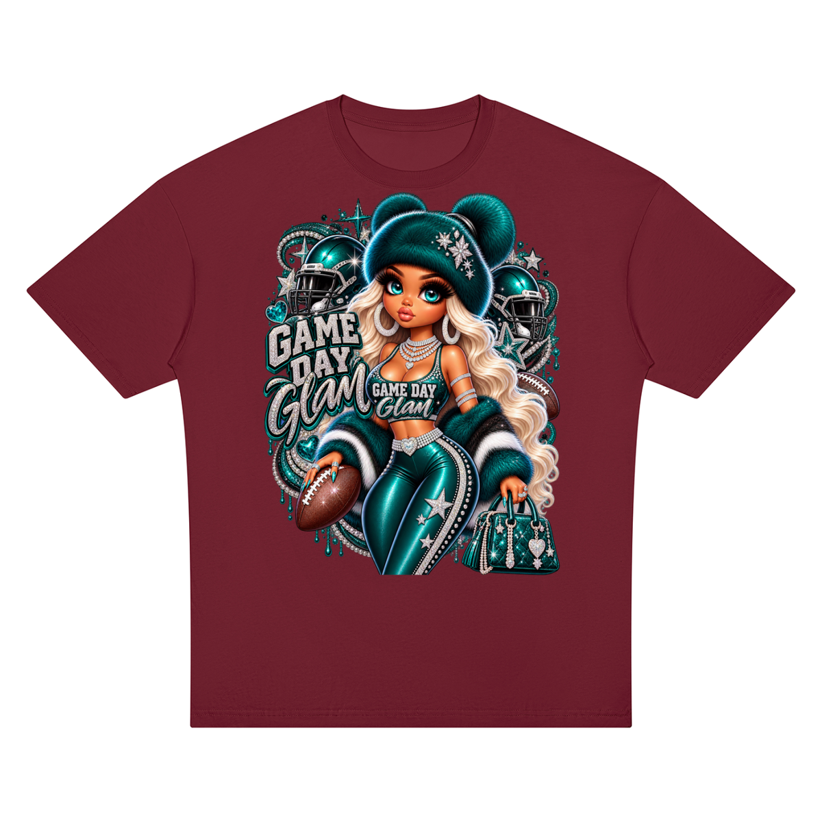 Game Day Glam Football Girl Oversized Graphic T-Shirt