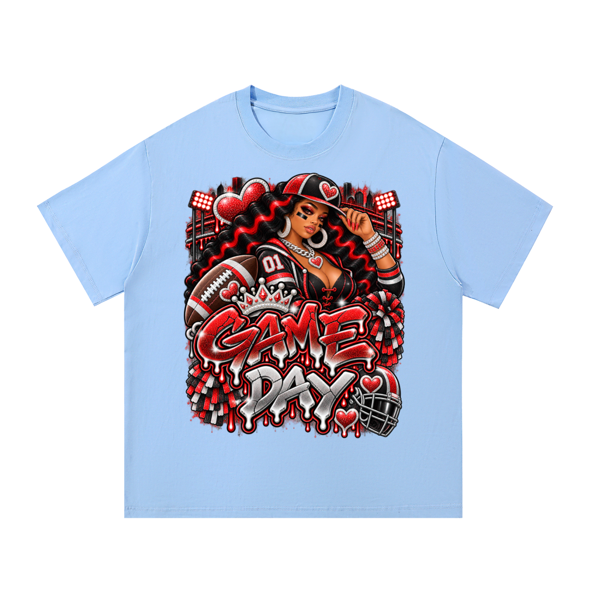 Red & Black Game Day Diva – Women's Football Graphic T-Shirt