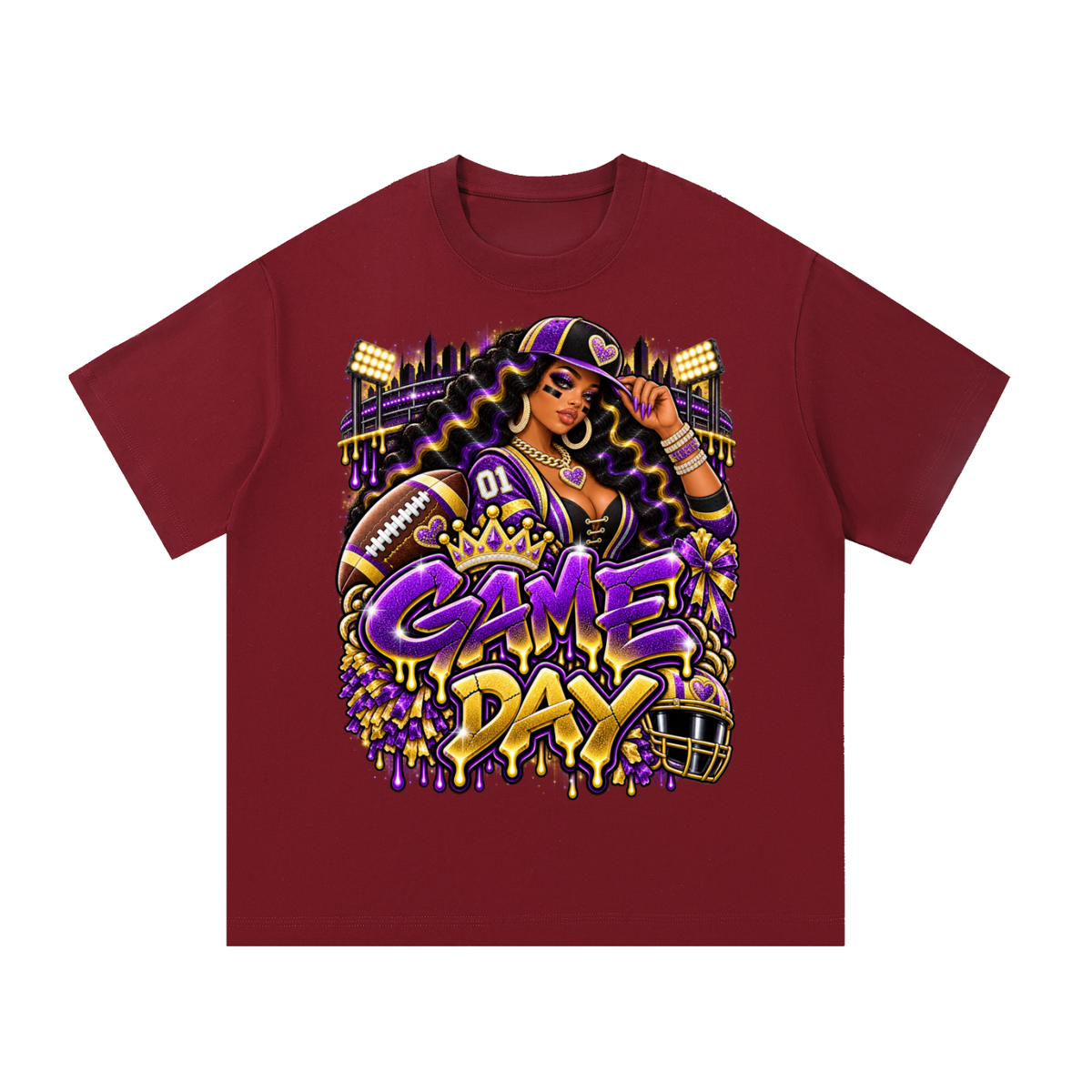 Purple & Gold Football Glam – Women's Game Day Graphic T-Shirt