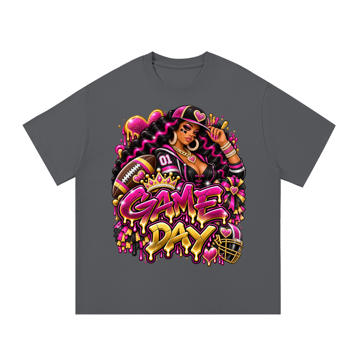 Pink & Gold Game Day Royalty – Women's Football Graphic T-Shirt