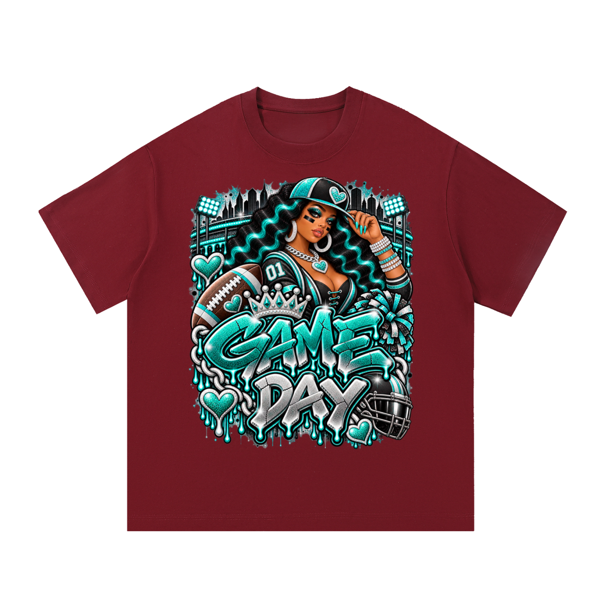Teal Game Day Glam – Women's Football Graphic T-Shirt