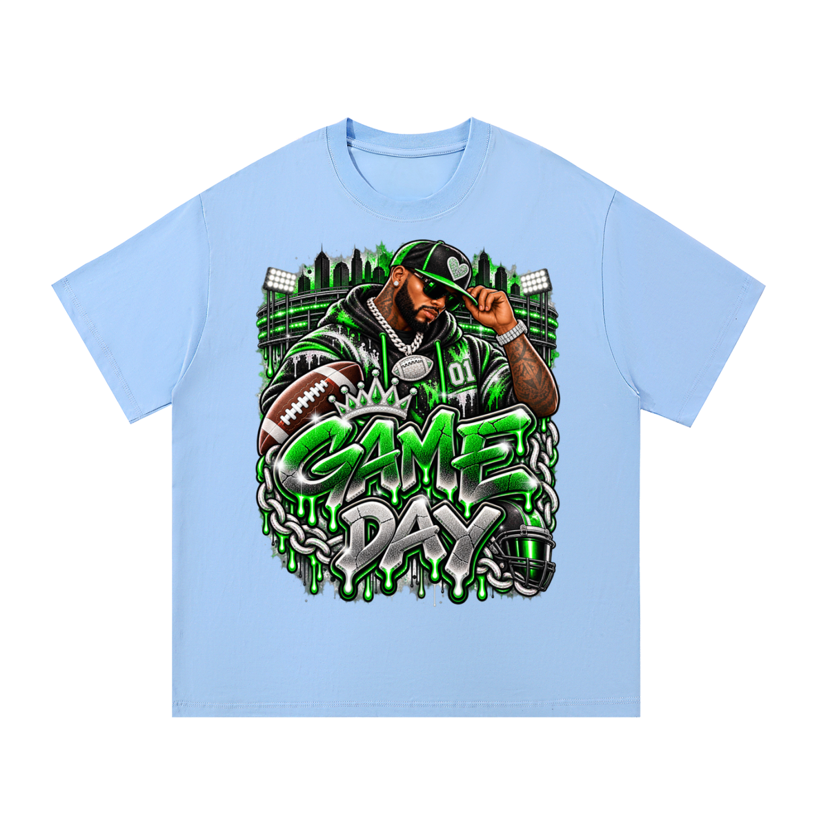 Neon Green Game Day – Men's Football Streetwear Graphic T-Shirt