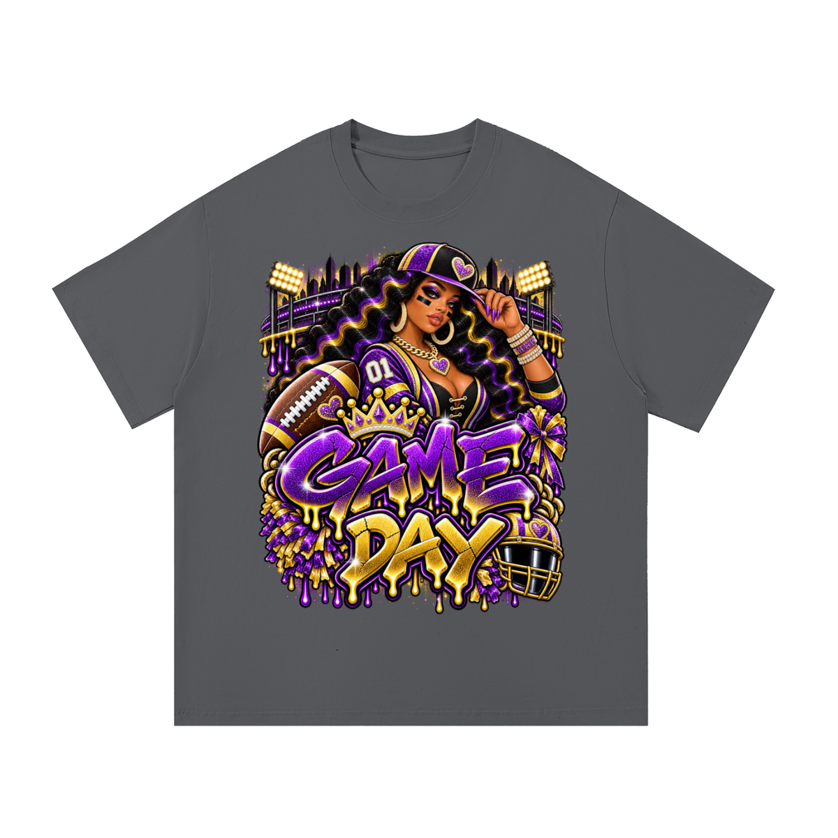 Purple & Gold Football Glam – Women's Game Day Graphic T-Shirt