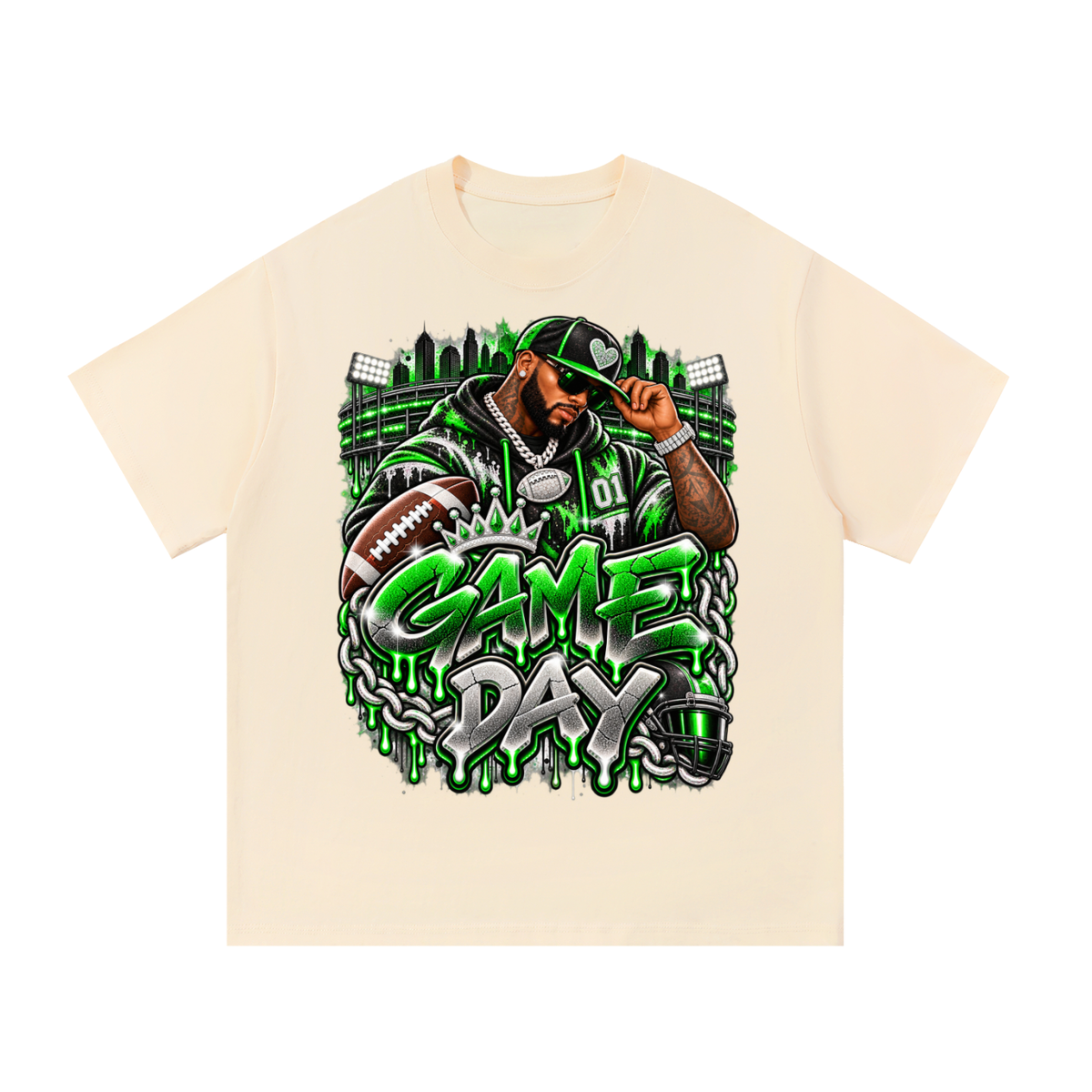 Neon Green Game Day – Men's Football Streetwear Graphic T-Shirt