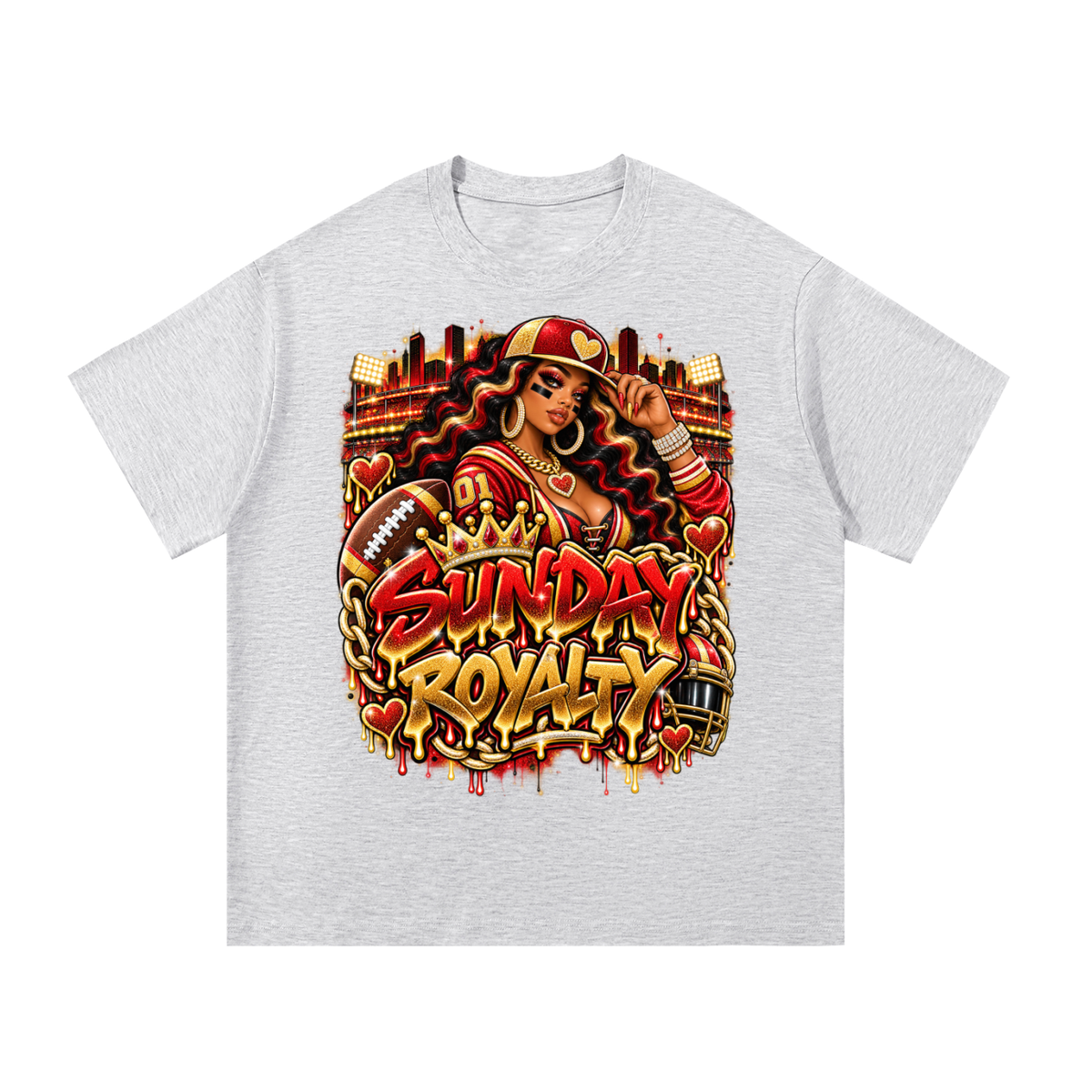 Sunday Royalty – Red & Gold Football Glam Graphic T-Shirt