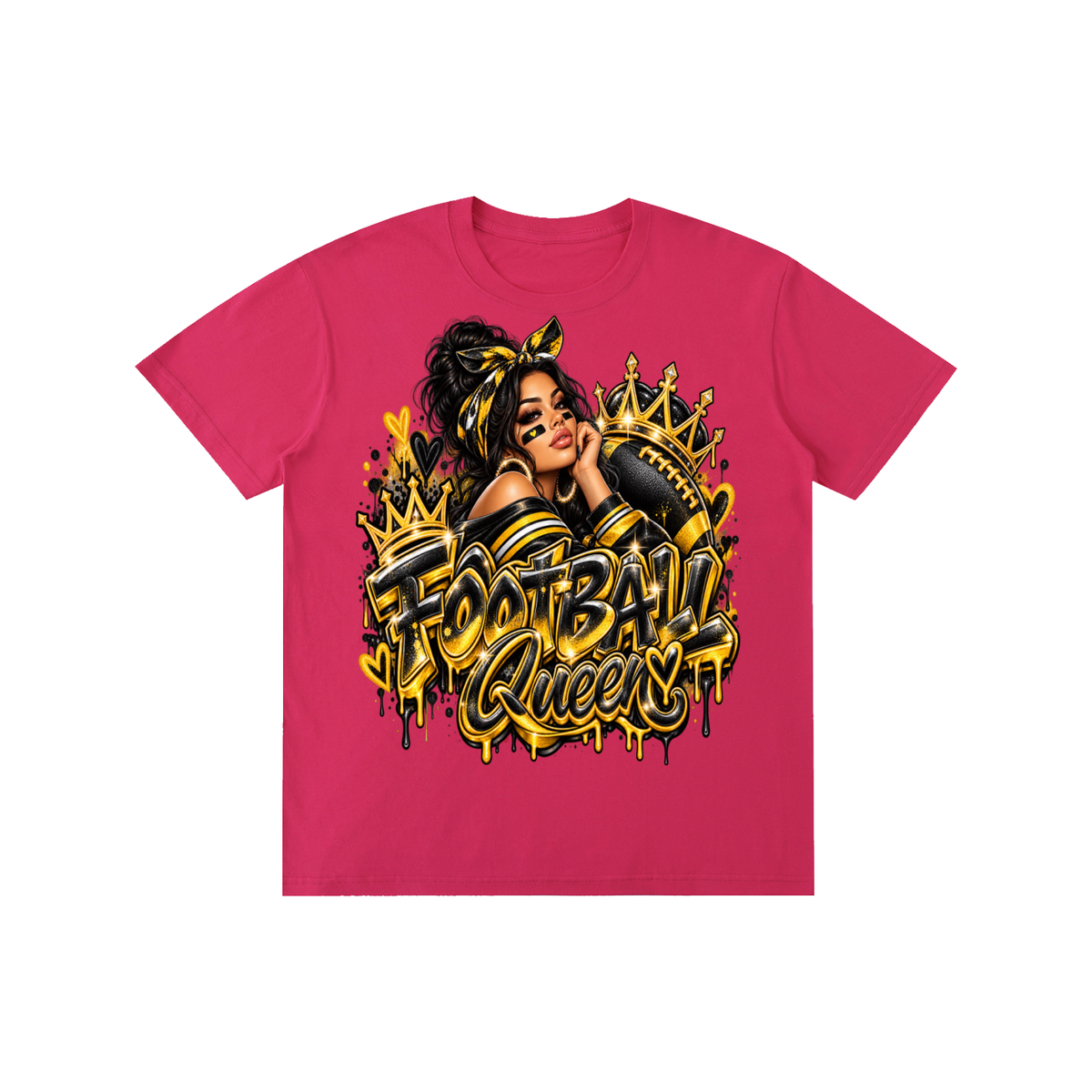 Black & Gold Football Queen 3D Graffiti Graphic T-Shirt