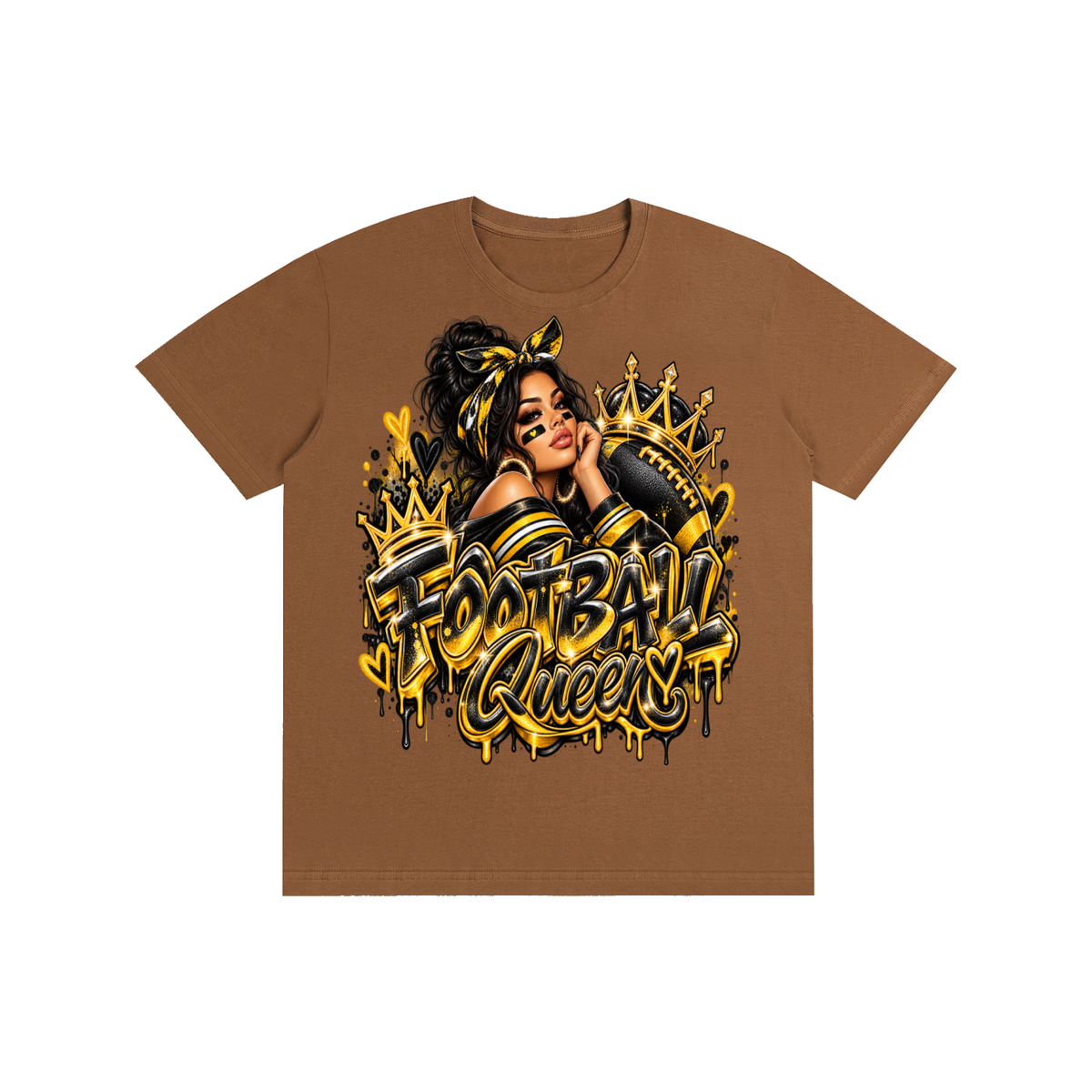 Black & Gold Football Queen 3D Graffiti Graphic T-Shirt