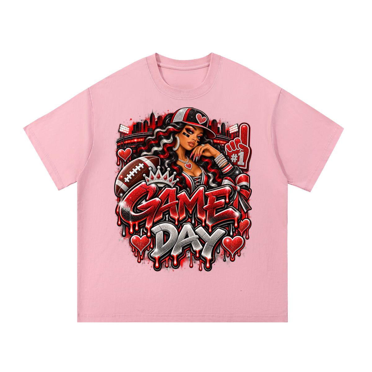 Red & Black Game Day Glam – Women's Football Graphic T-Shirt