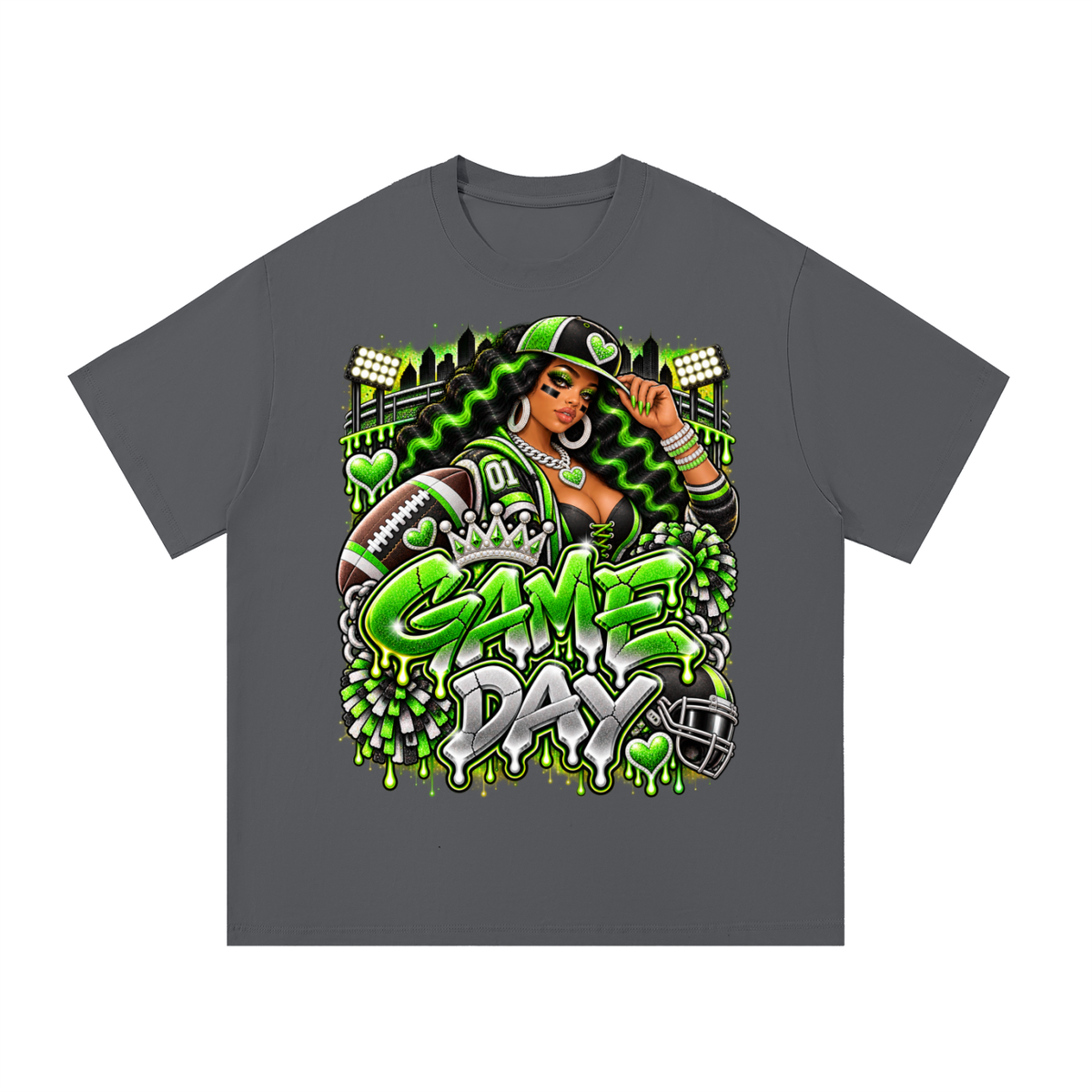 Neon Green Game Day Diva – Women's Football Graphic T-Shirt