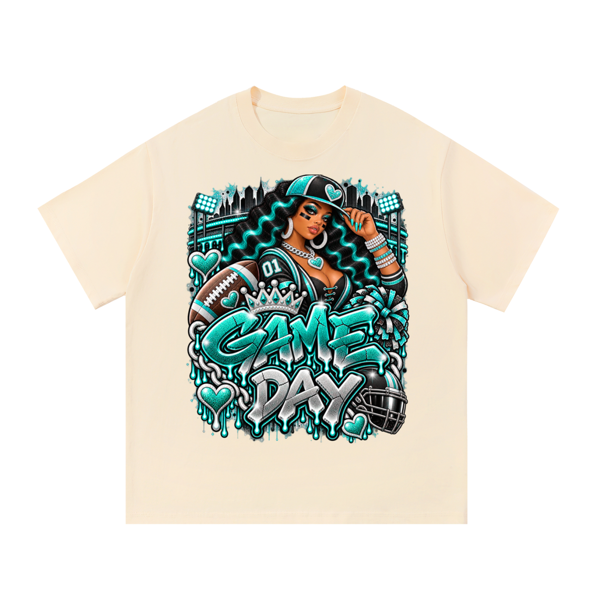 Teal Game Day Glam – Women's Football Graphic T-Shirt