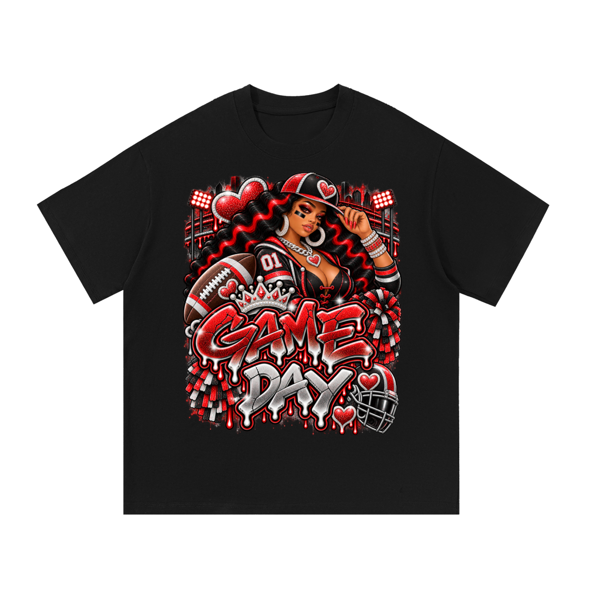 Red & Black Game Day Diva – Women's Football Graphic T-Shirt