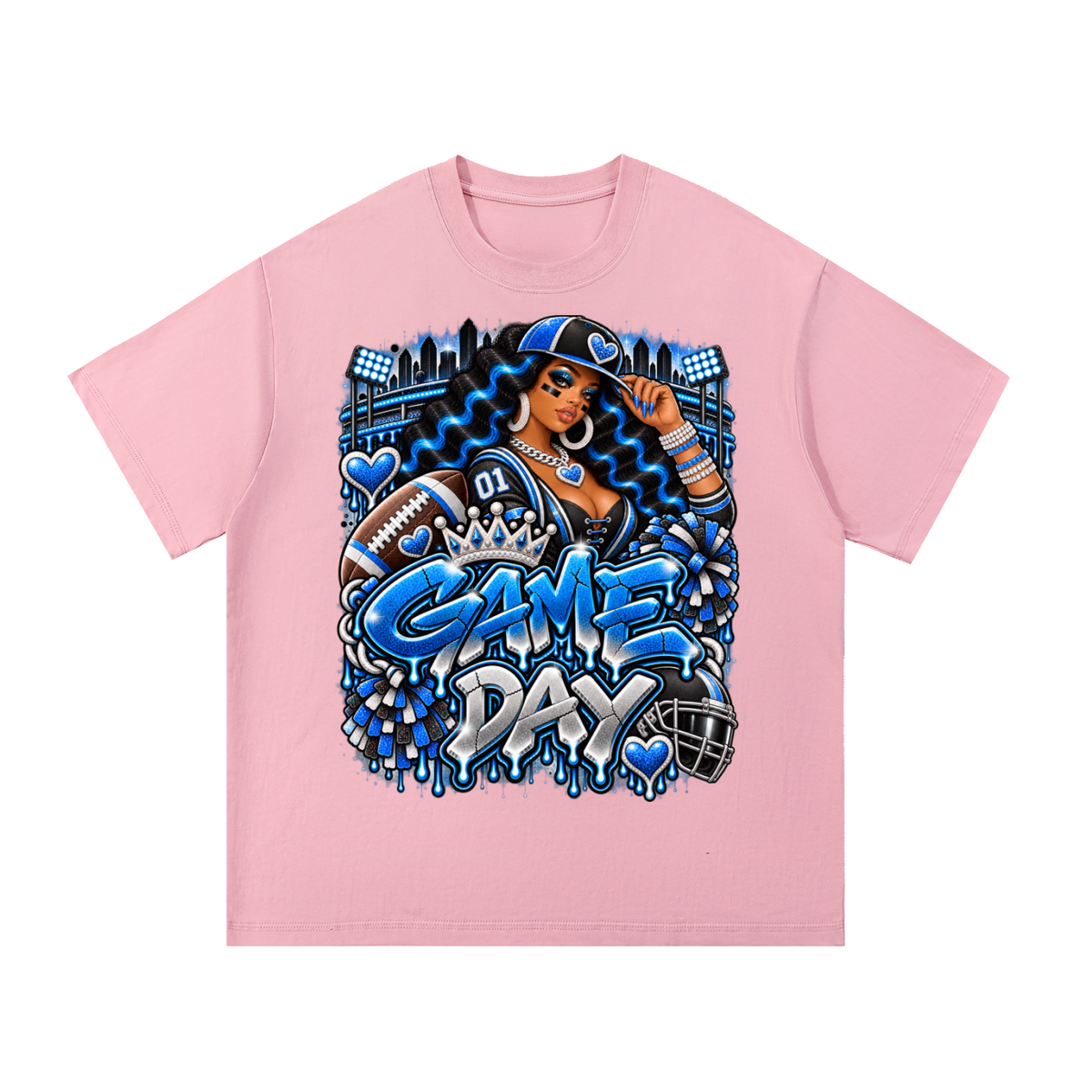 Royal Blue Game Day Queen – Women's Football Graphic T-Shirt