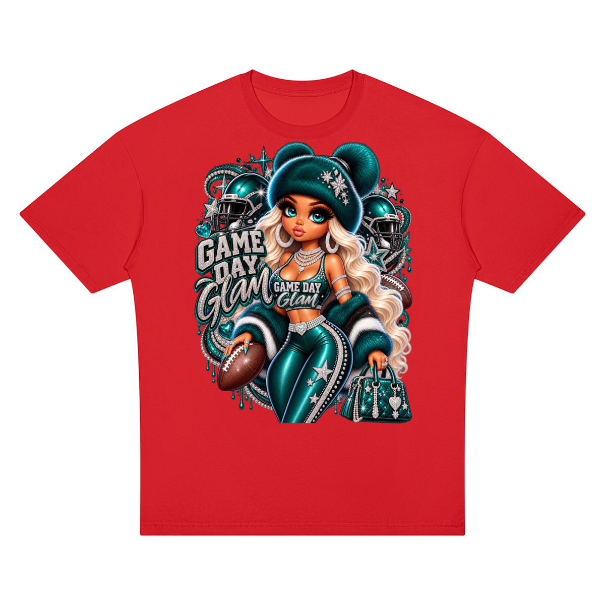 Game Day Glam Football Girl Oversized Graphic T-Shirt