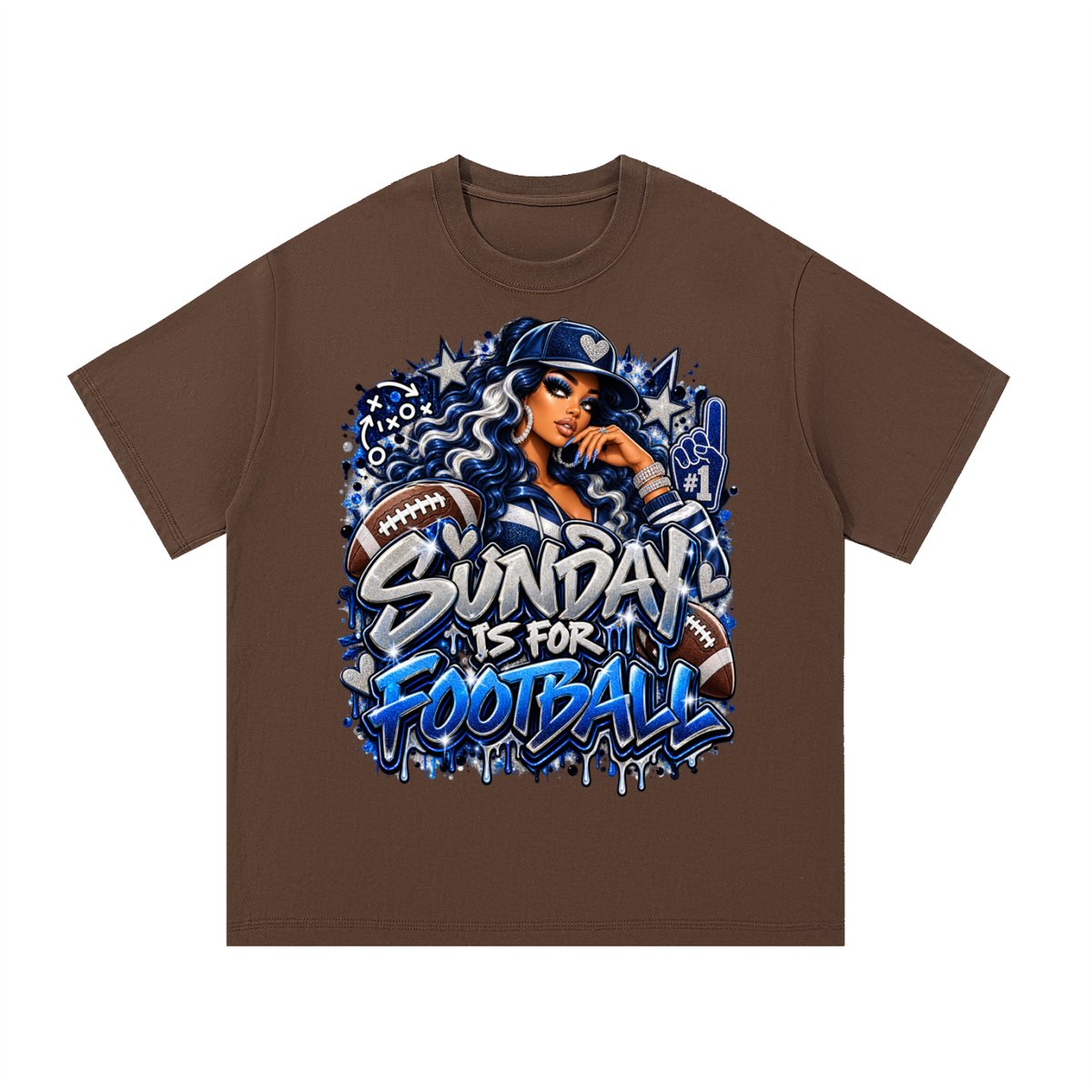 Sunday Is for Football – Navy Blue & Silver Graphic T-Shirt