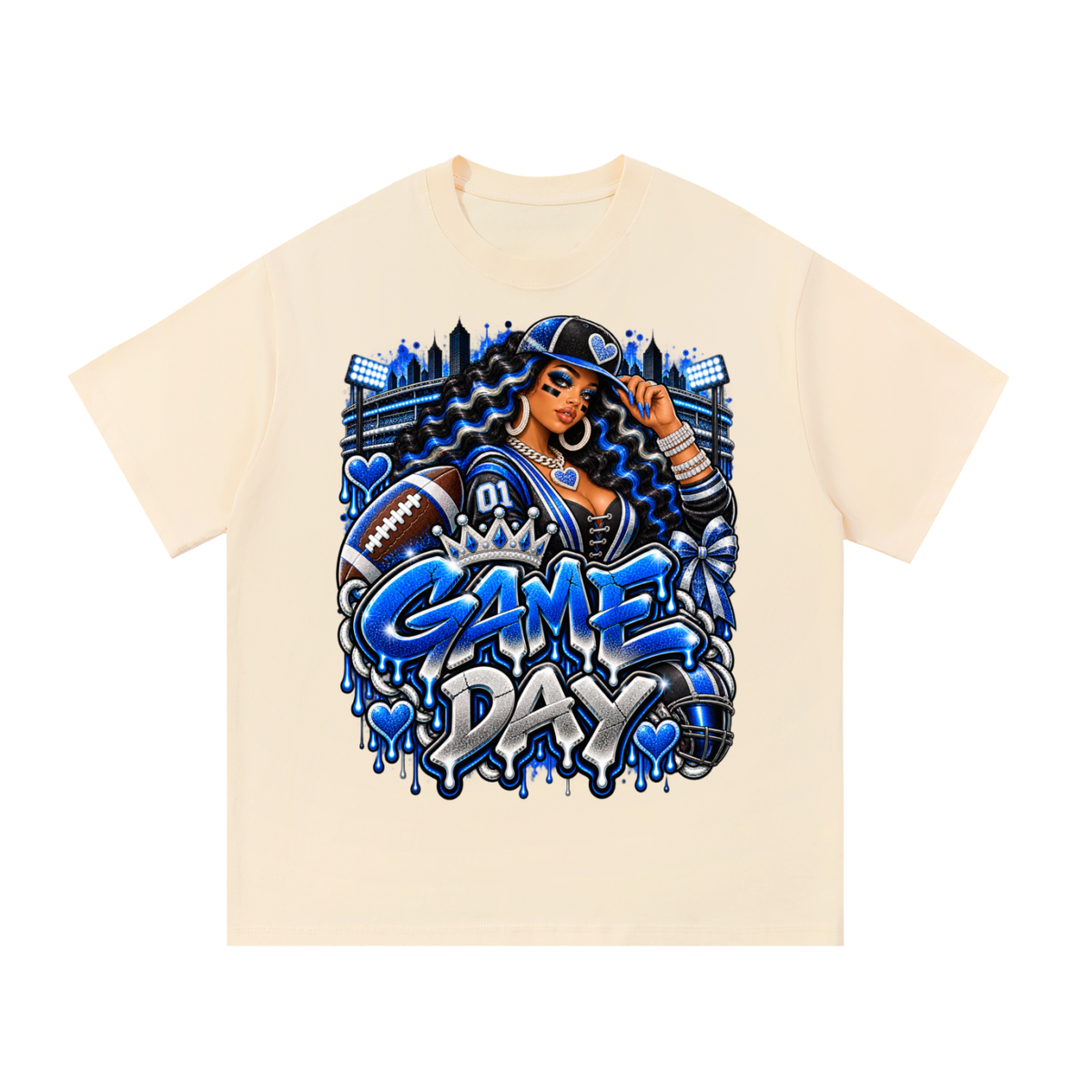 Royal Blue Game Day Glam – Women's Football Graphic T-Shirt