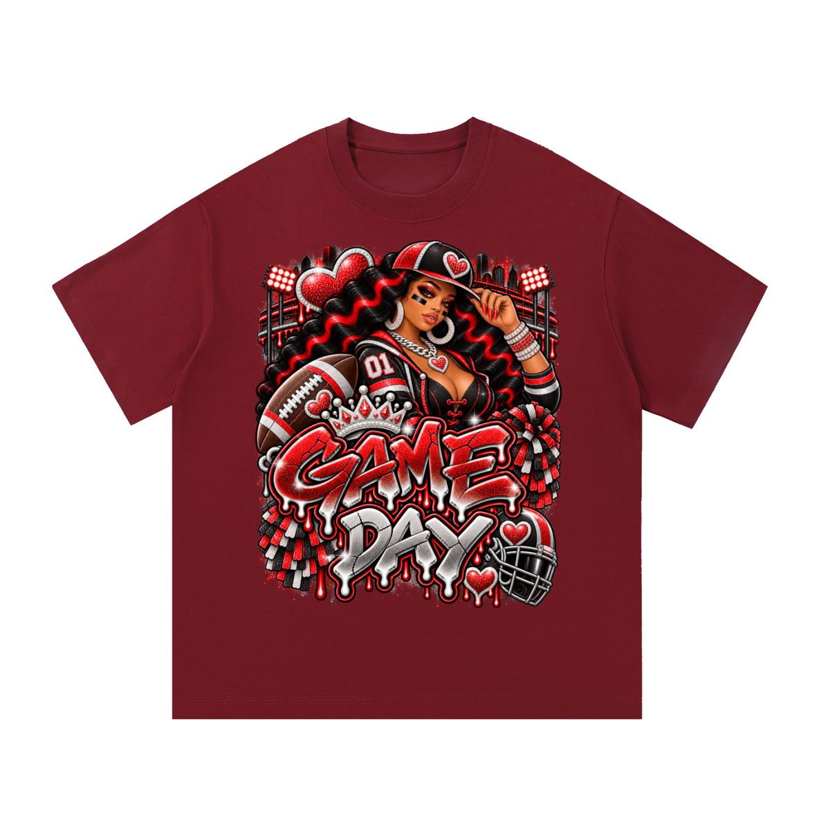 Red & Black Game Day Diva – Women's Football Graphic T-Shirt