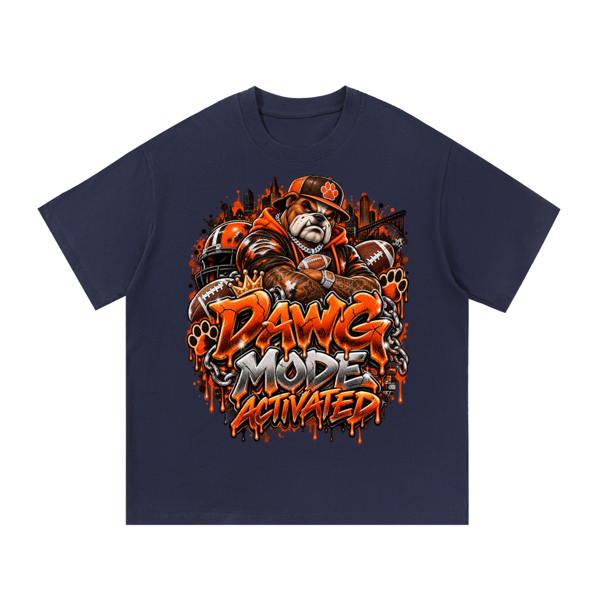 Dawg Mode Activated – Orange & Brown Football Graphic T-Shirt