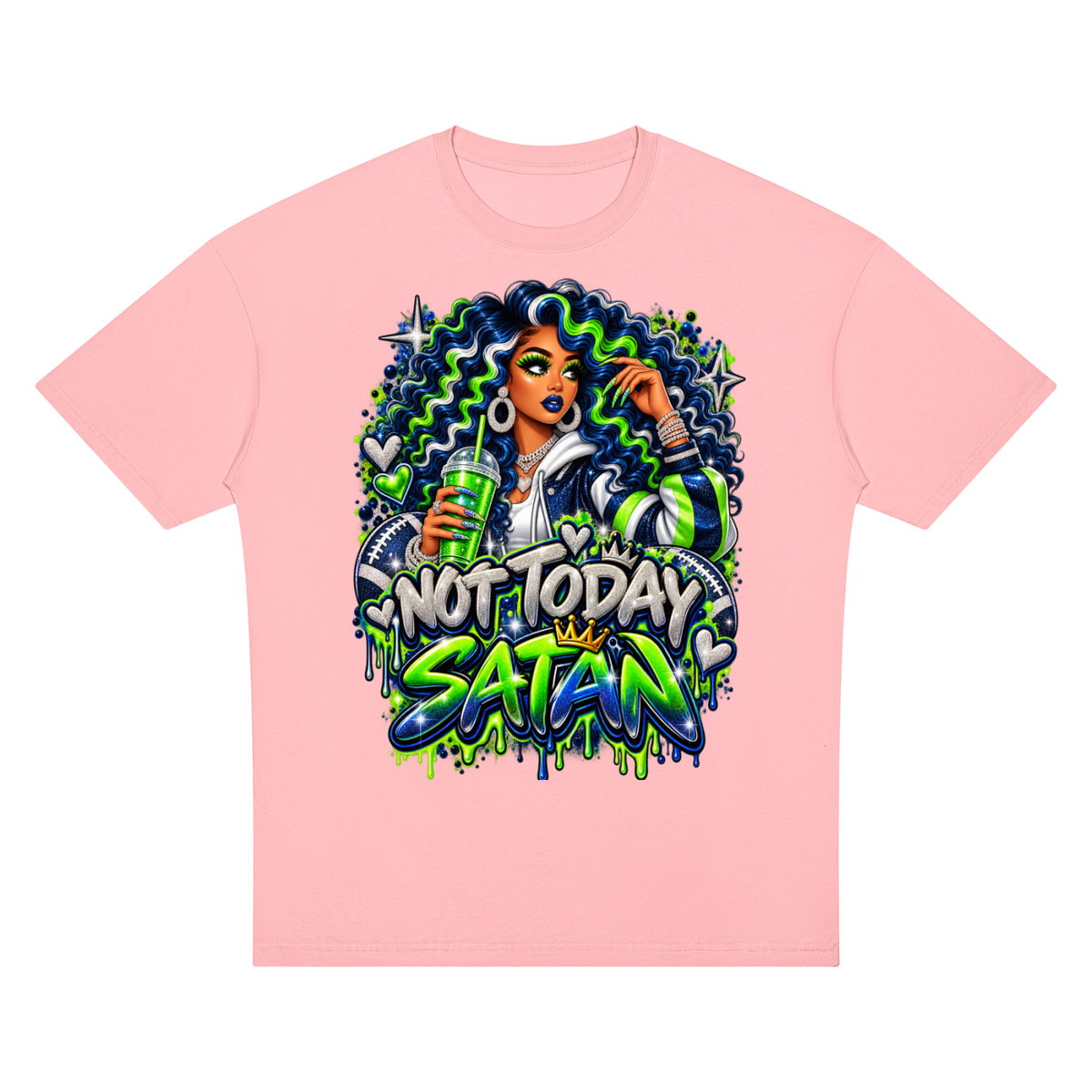 Not Today Satan – Football Glam Oversized Graphic T-Shirt