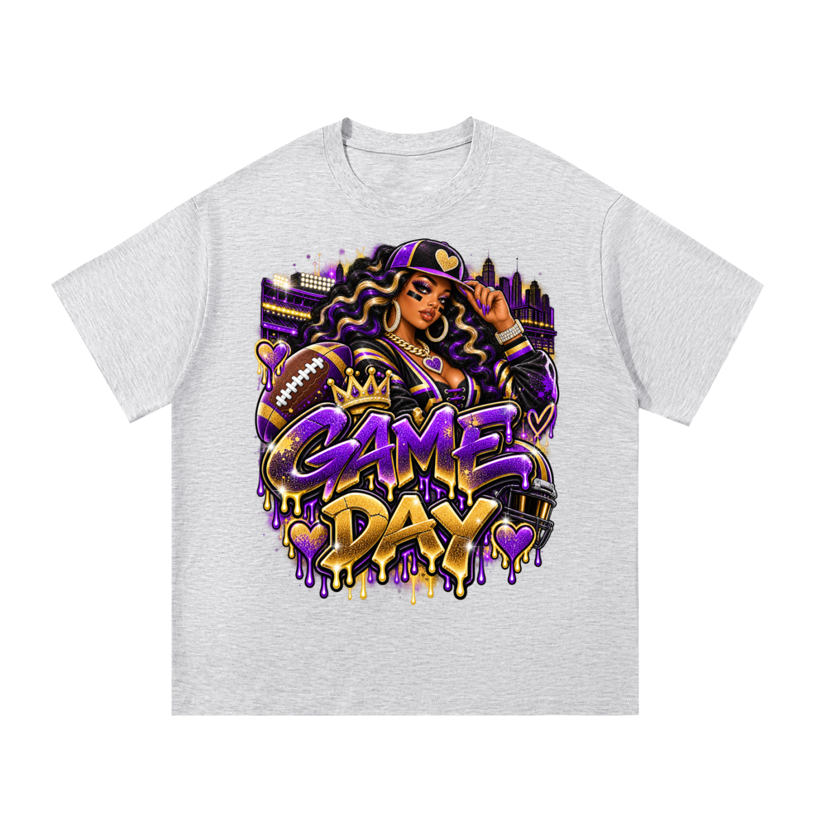 Purple & Gold Game Day Glam – Women's Football Graphic T-Shirt