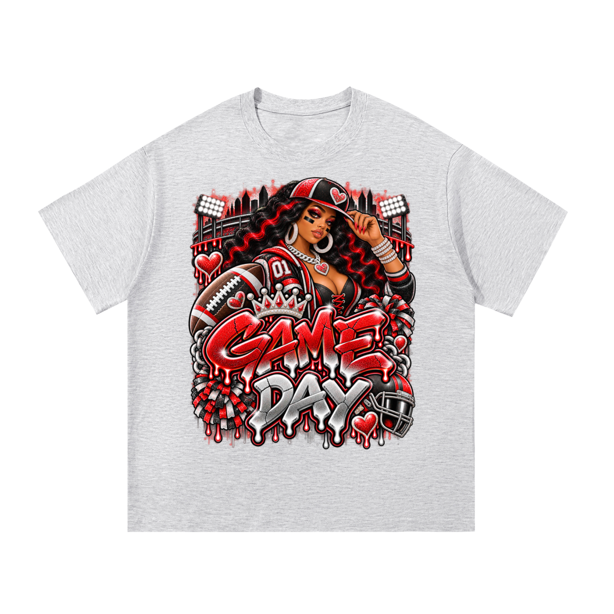 Red & Black Game Day Glam – Women's Football Graphic T-Shirt