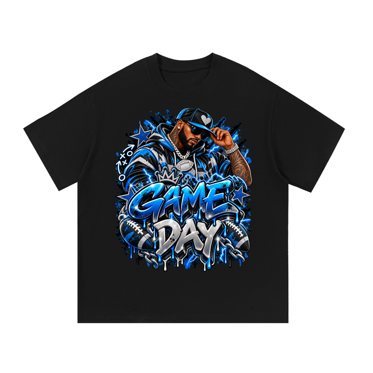 Game Day – Electric Blue Men's Football Graphic T-Shirt