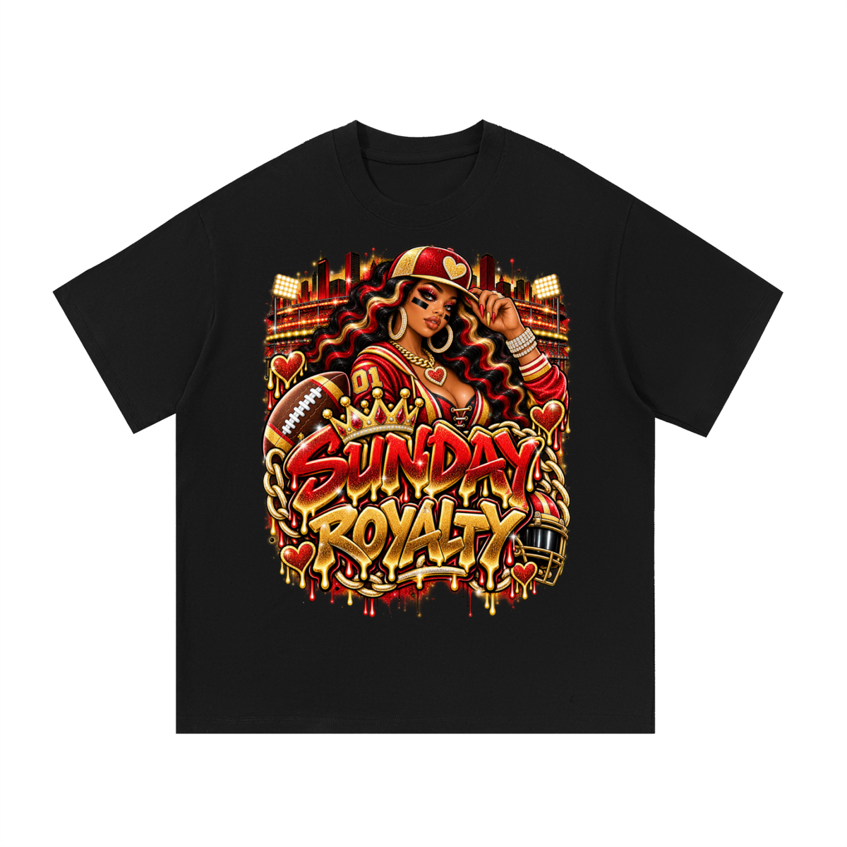 Sunday Royalty – Red & Gold Football Glam Graphic T-Shirt