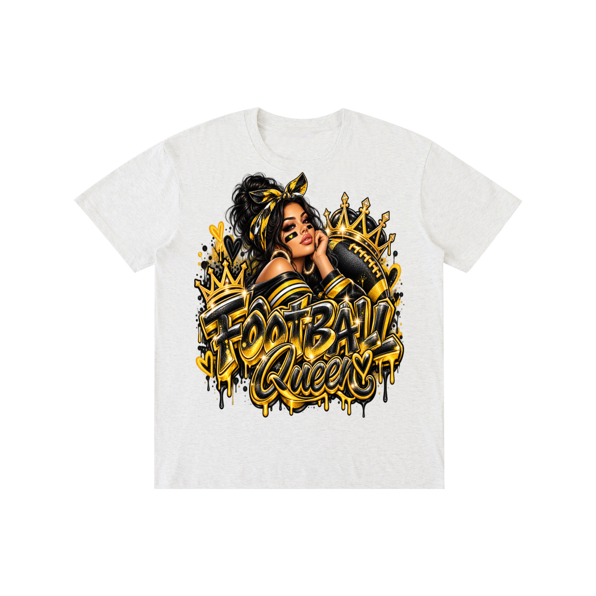 Black & Gold Football Queen 3D Graffiti Graphic T-Shirt