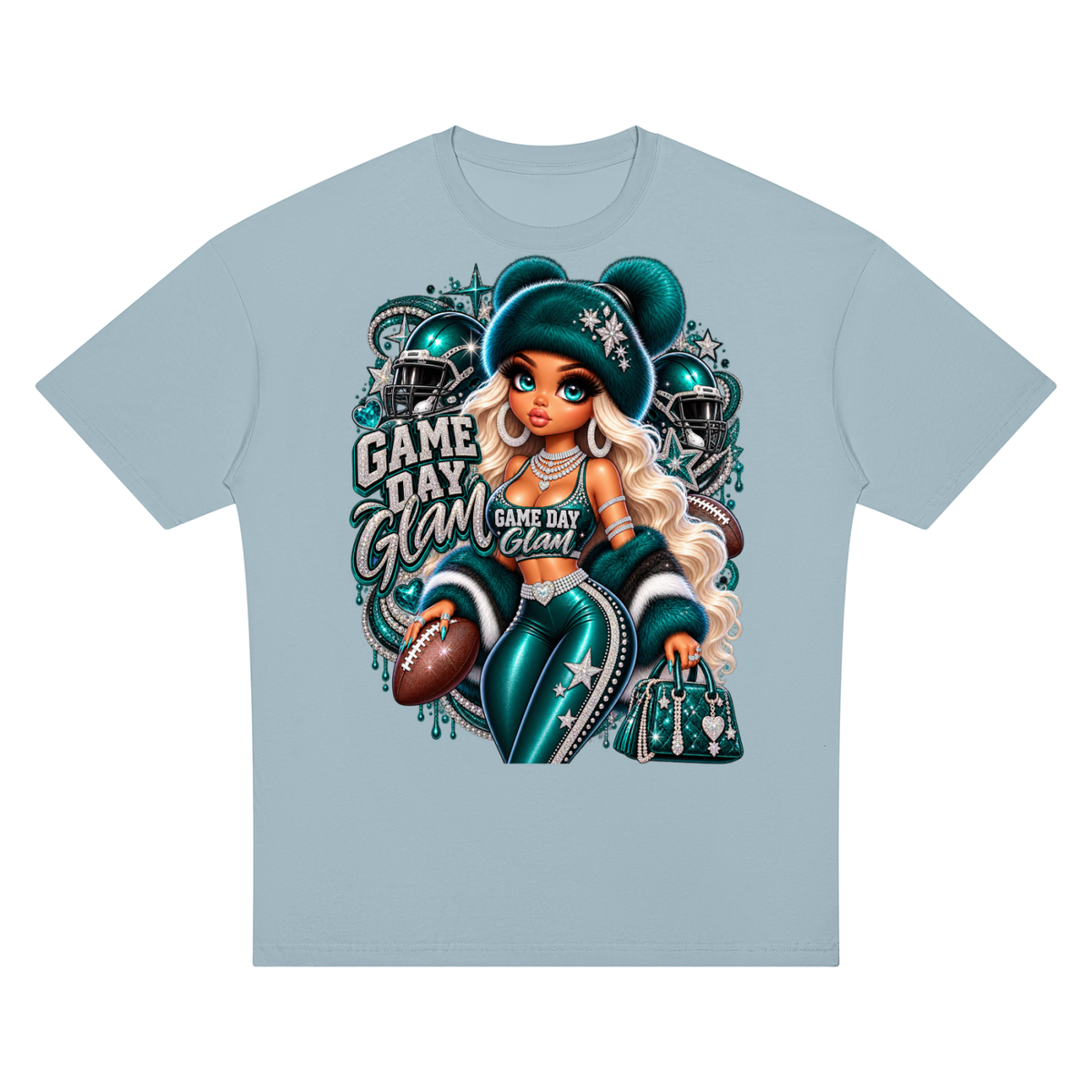 Game Day Glam Football Girl Oversized Graphic T-Shirt