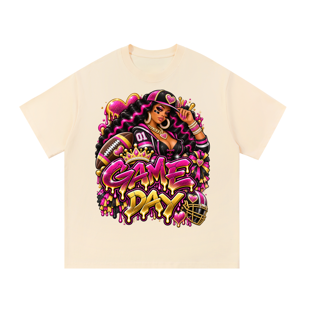 Pink & Gold Game Day Royalty – Women's Football Graphic T-Shirt