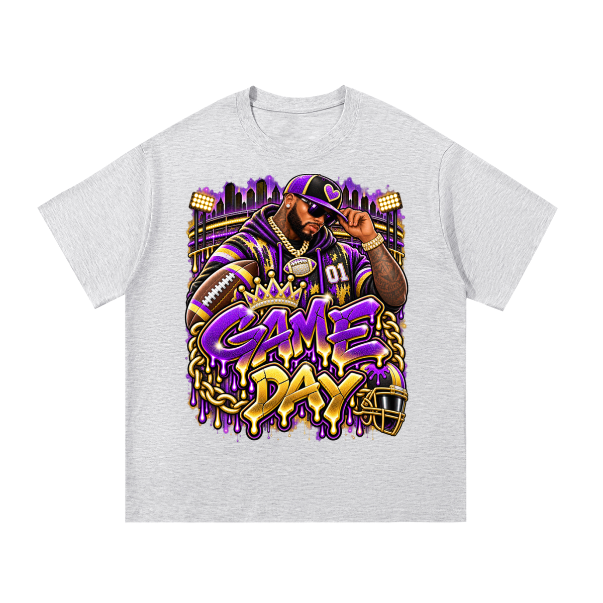 Purple & Gold Game Day King – Unisex Football Graphic T-Shirt