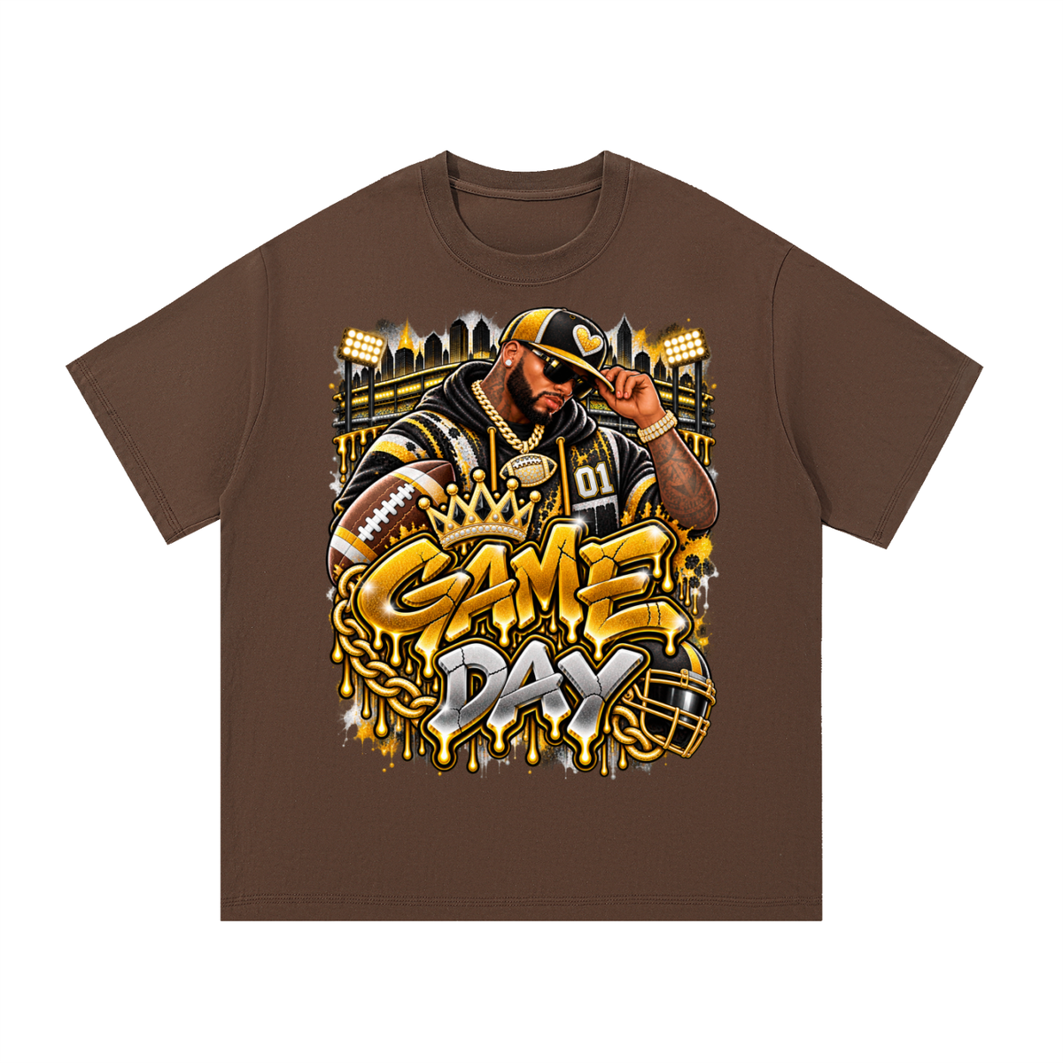 Black & Gold Game Day King – Unisex Football Graphic T-Shirt
