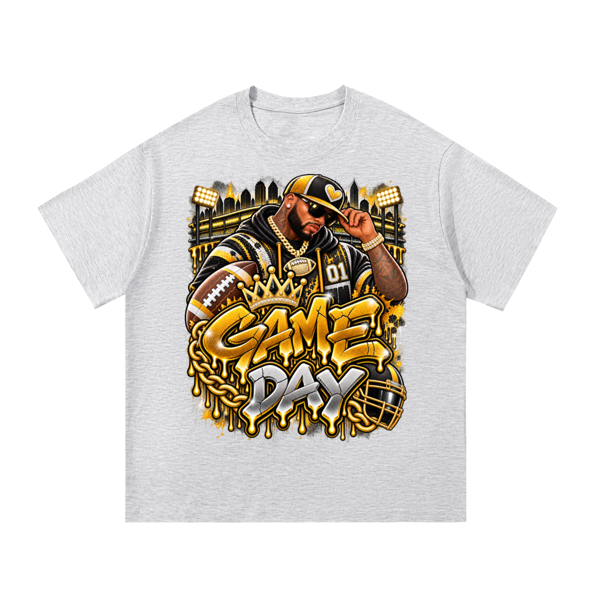 Black & Gold Game Day King – Unisex Football Graphic T-Shirt
