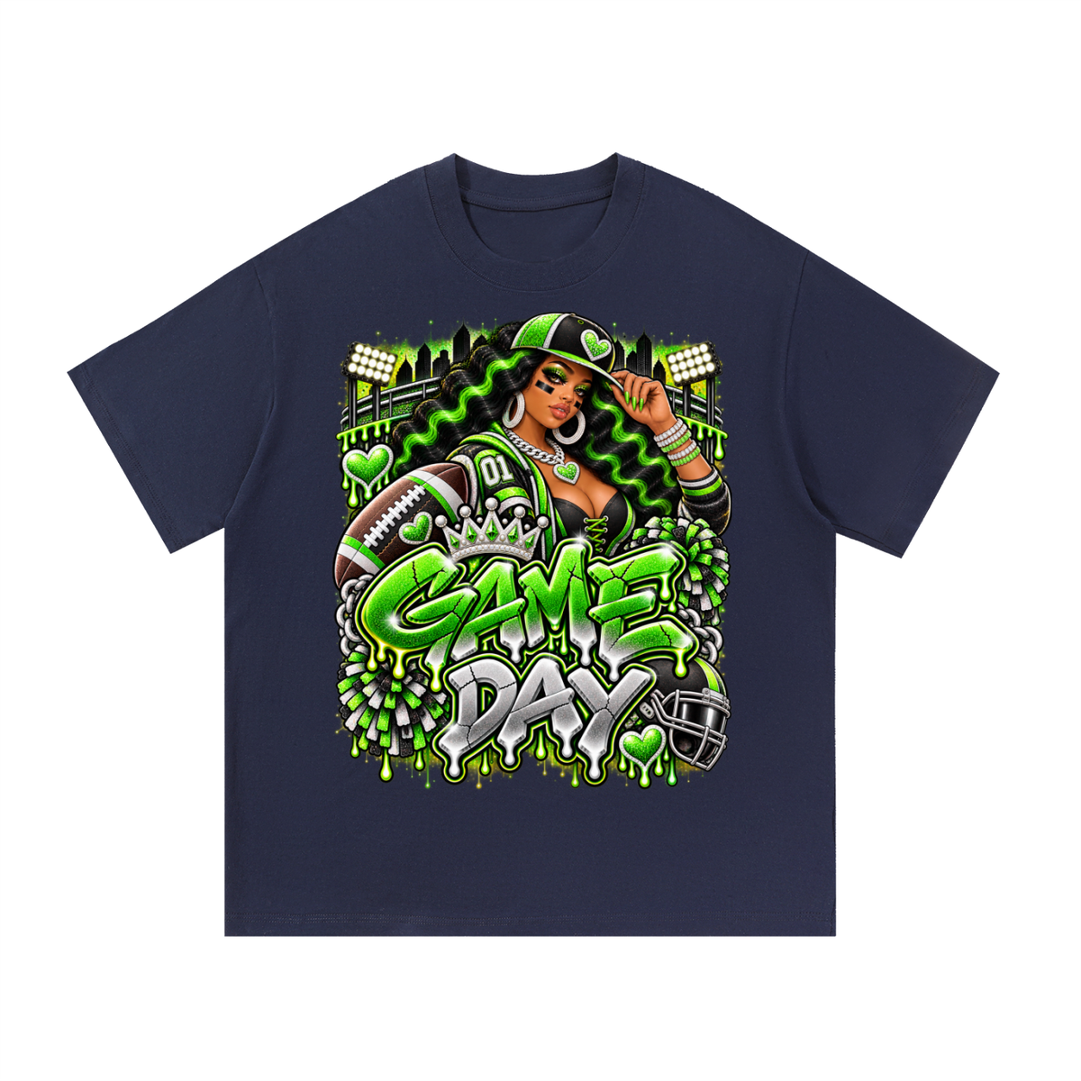 Neon Green Game Day Diva – Women's Football Graphic T-Shirt