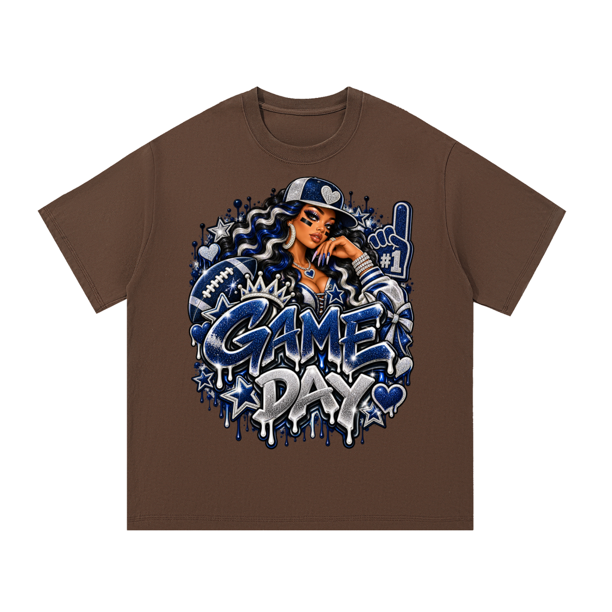 Silver & Navy Game Day Glam – Women's Football Graphic T-Shirt