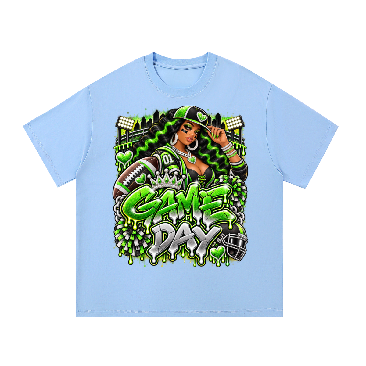 Neon Green Game Day Diva – Women's Football Graphic T-Shirt