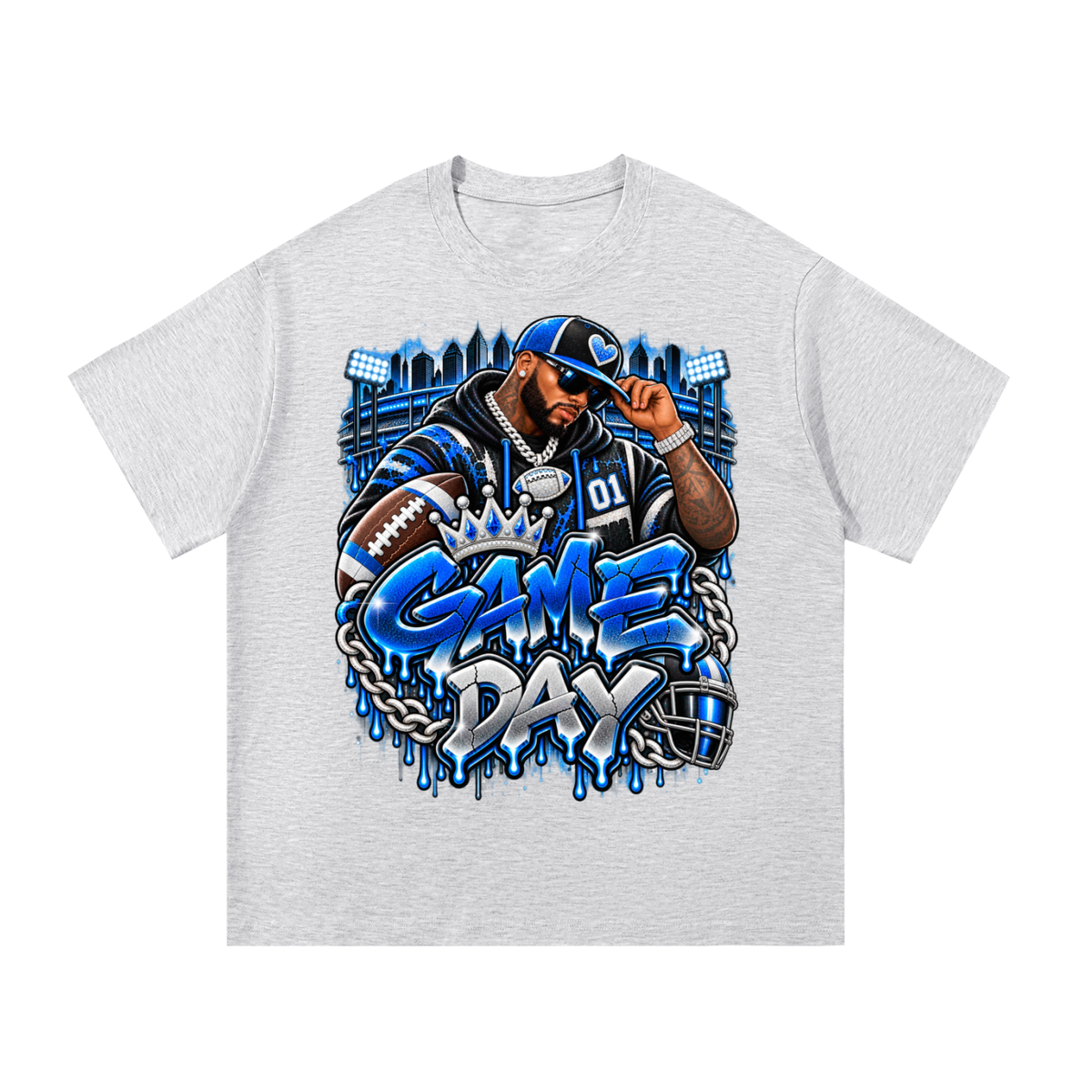 Electric Blue Game Day – Men's Football Streetwear Graphic T-Shirt