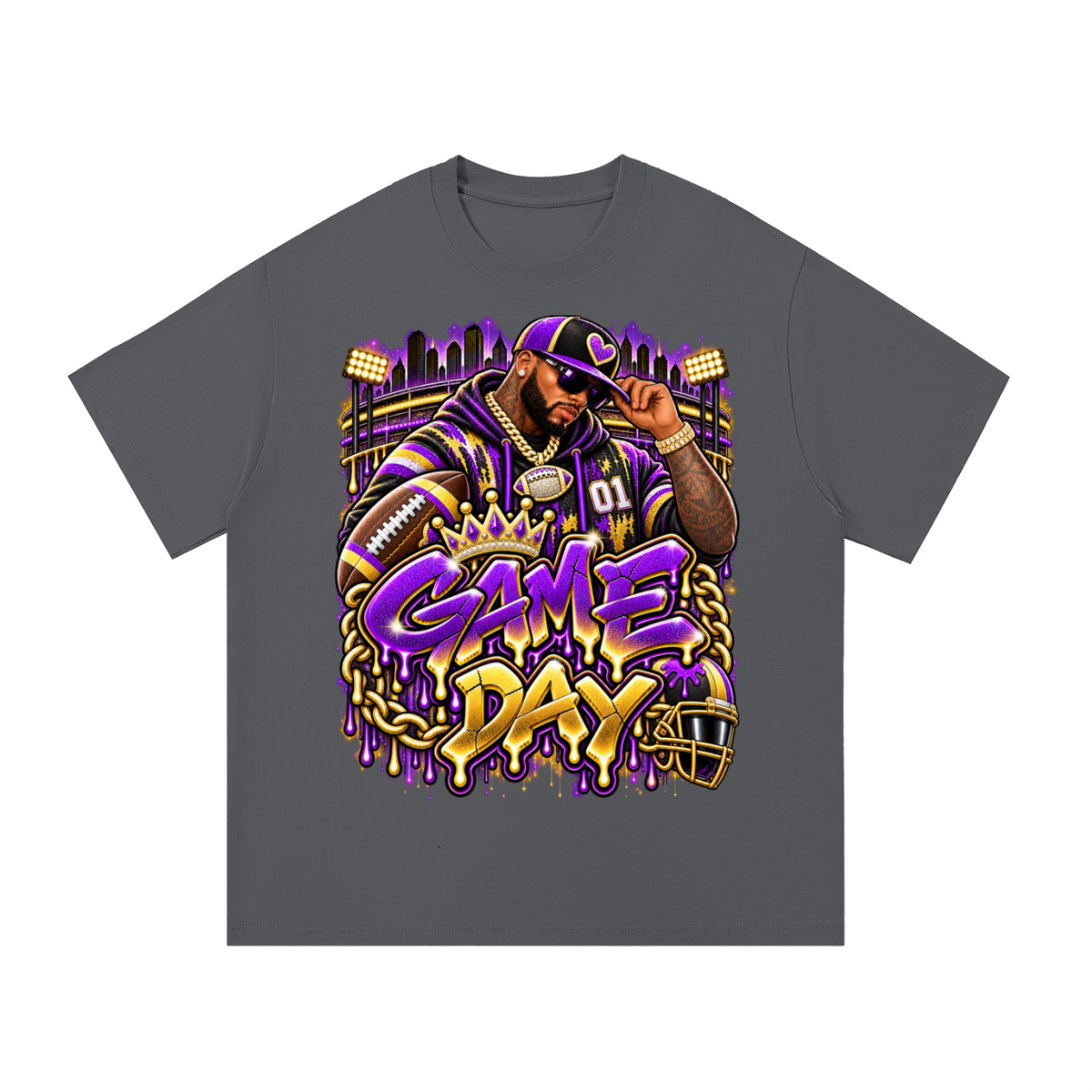 Purple & Gold Game Day King – Unisex Football Graphic T-Shirt