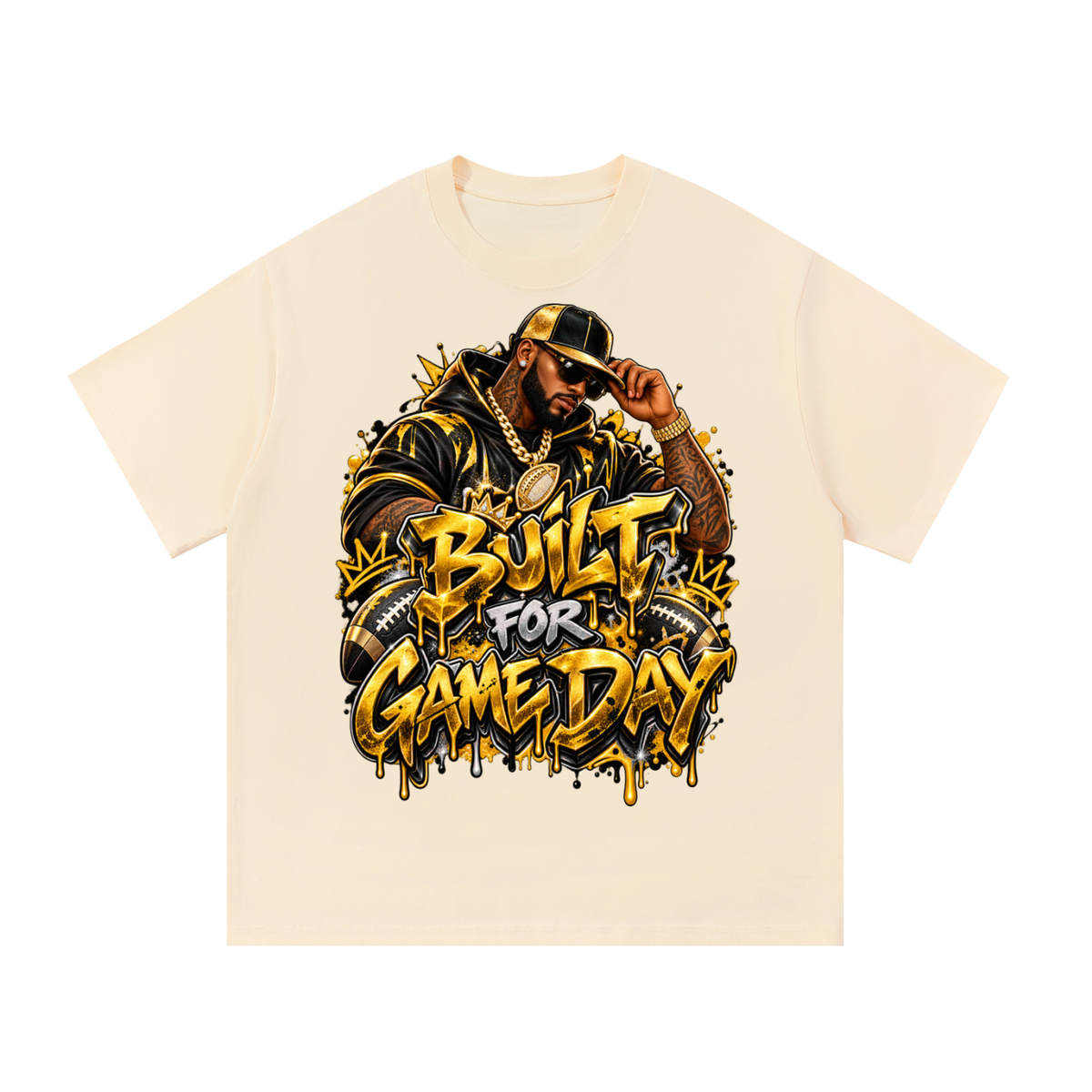 Built for Game Day – Black & Gold Men's Football Graphic T-Shirt