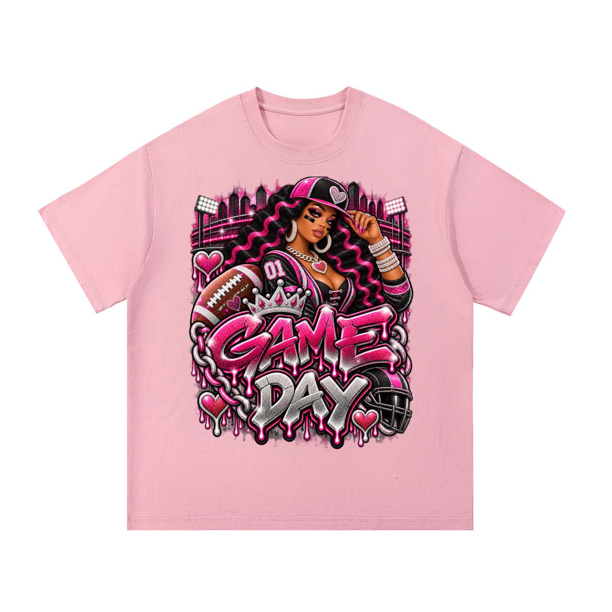 Pink & Black Game Day Glam – Women's Football Graphic T-Shirt