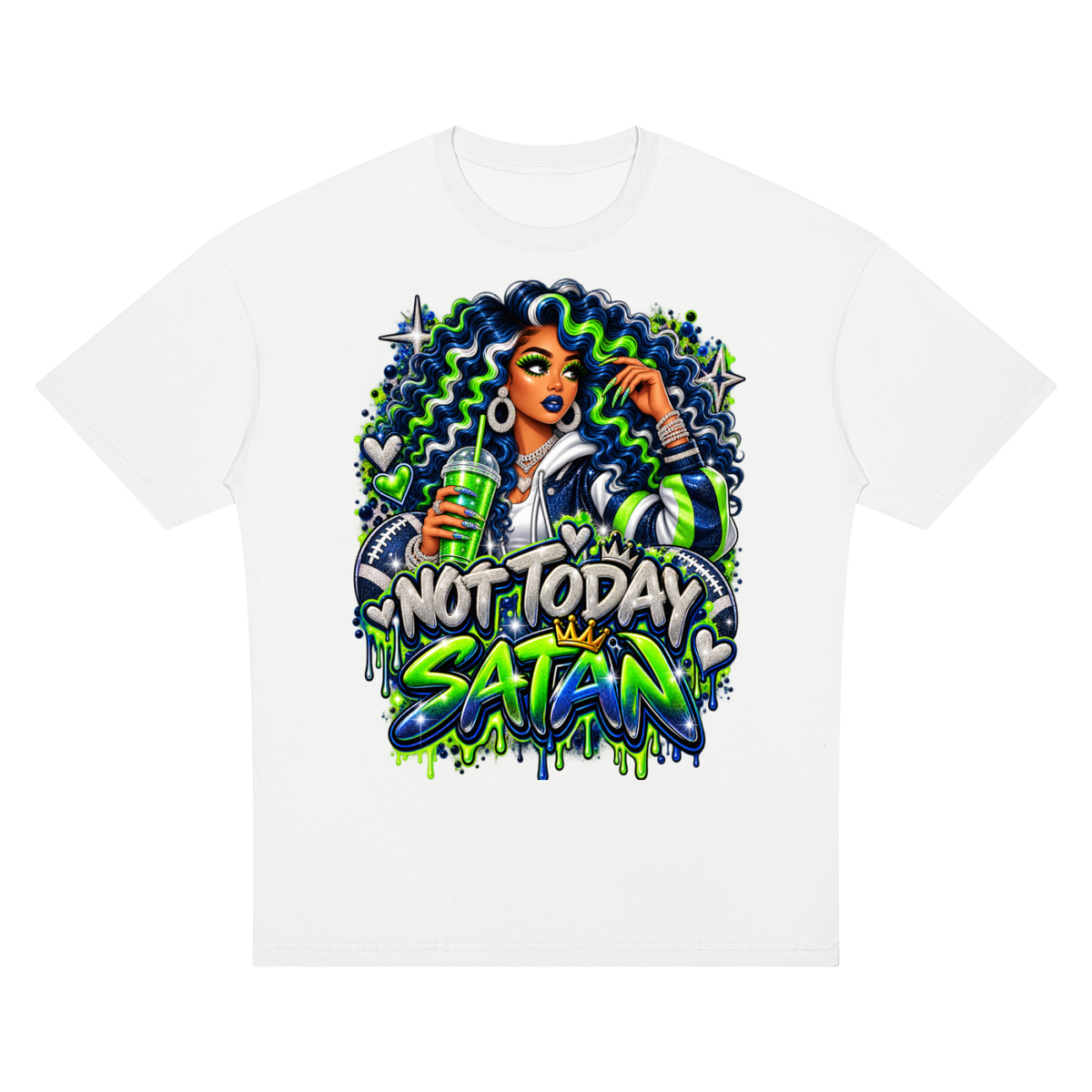 Not Today Satan – Football Glam Oversized Graphic T-Shirt