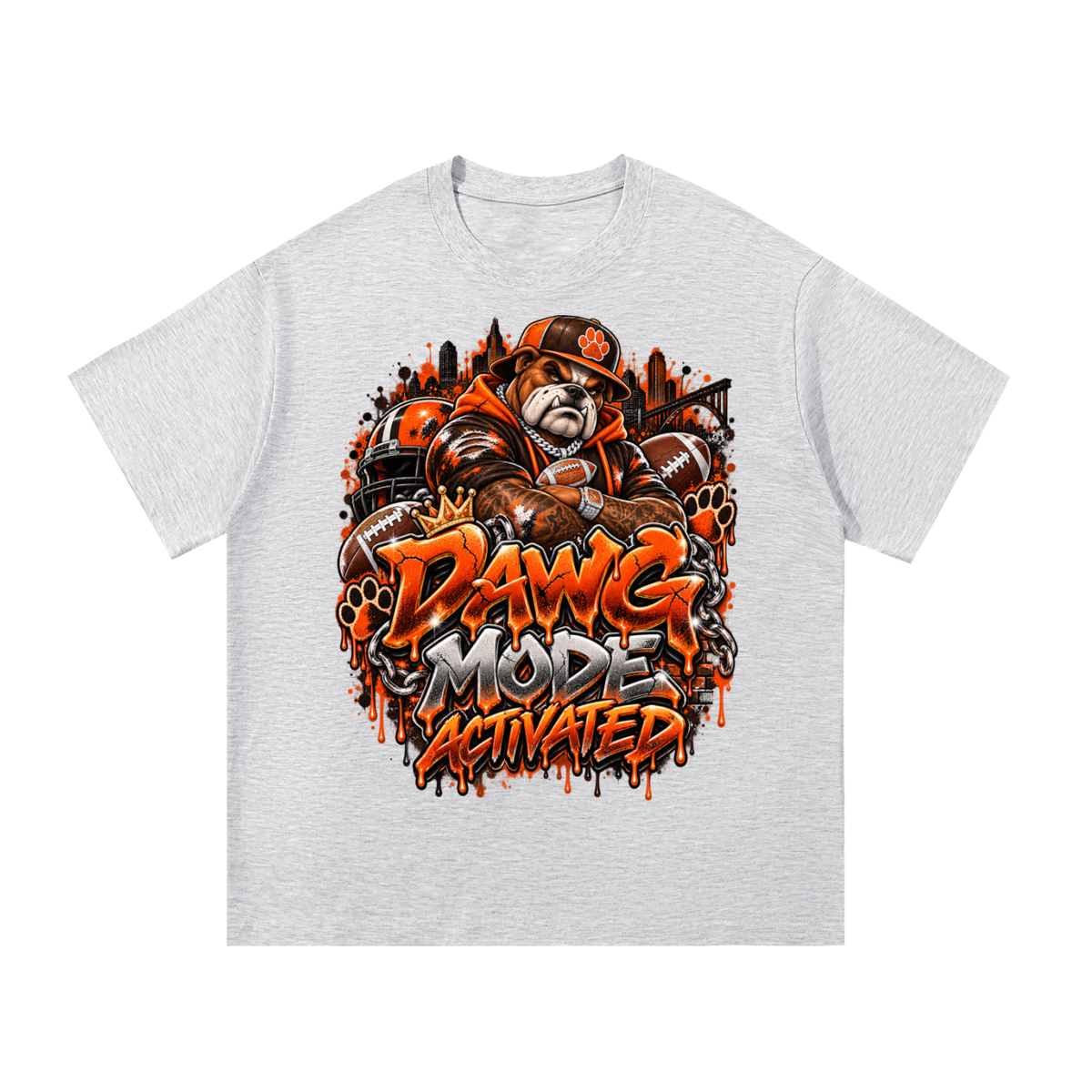 Dawg Mode Activated – Orange & Brown Football Graphic T-Shirt