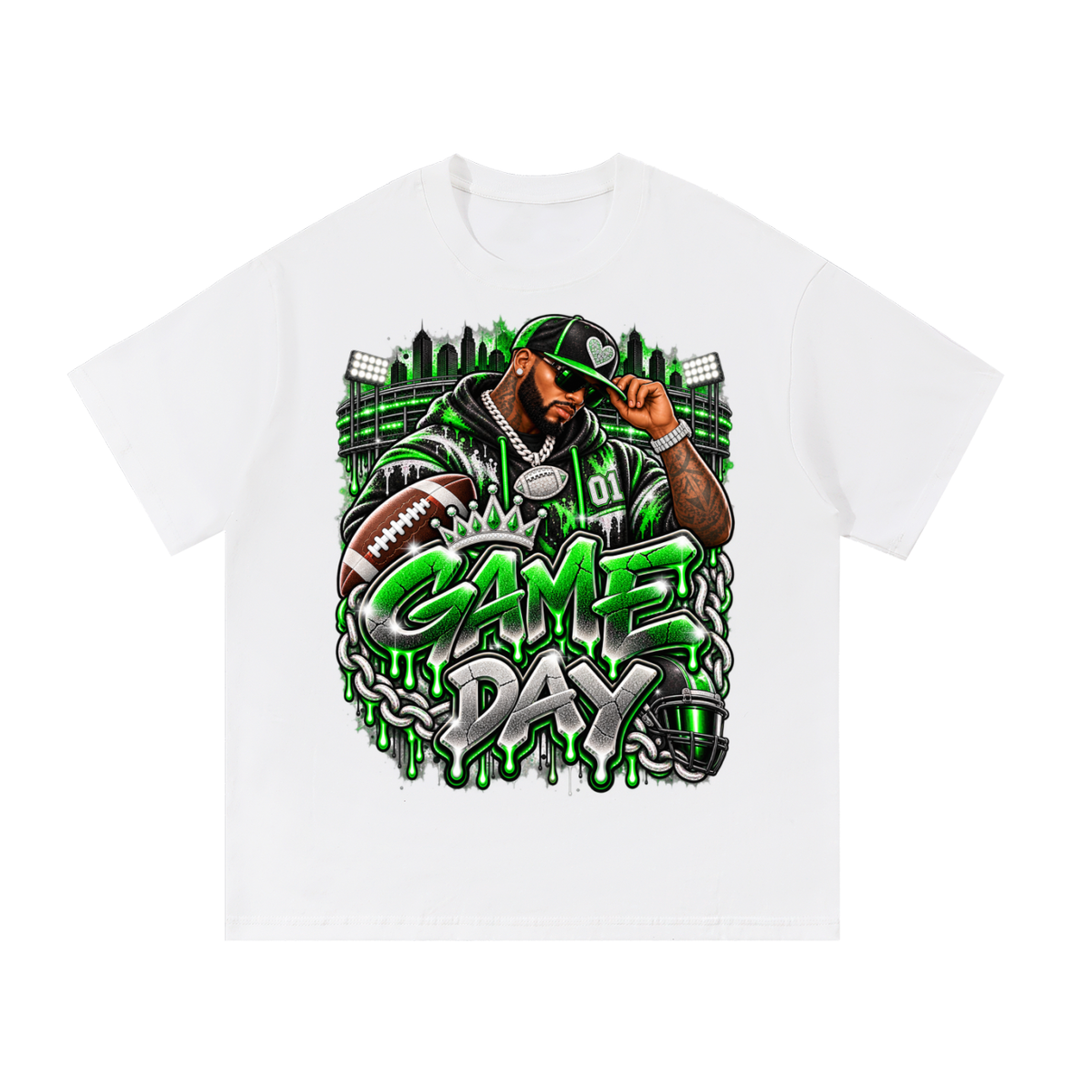 Neon Green Game Day – Men's Football Streetwear Graphic T-Shirt
