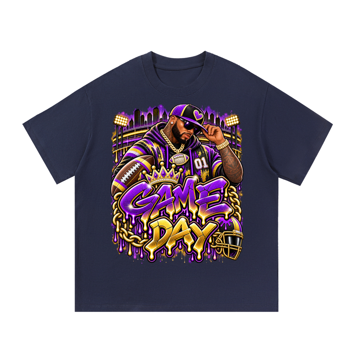 Purple & Gold Game Day King – Unisex Football Graphic T-Shirt