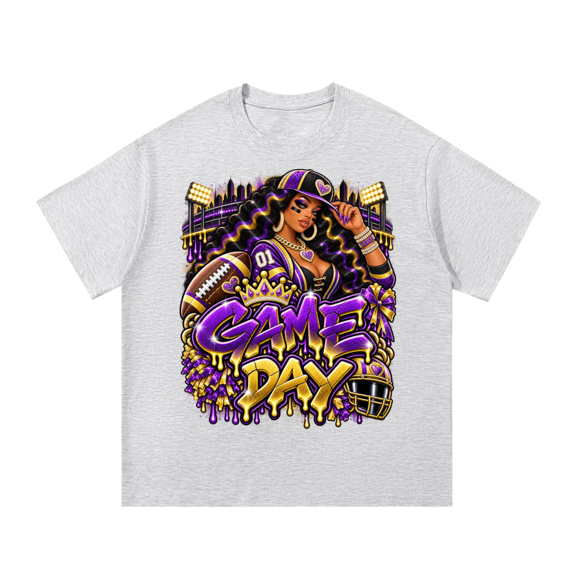 Purple & Gold Football Glam – Women's Game Day Graphic T-Shirt