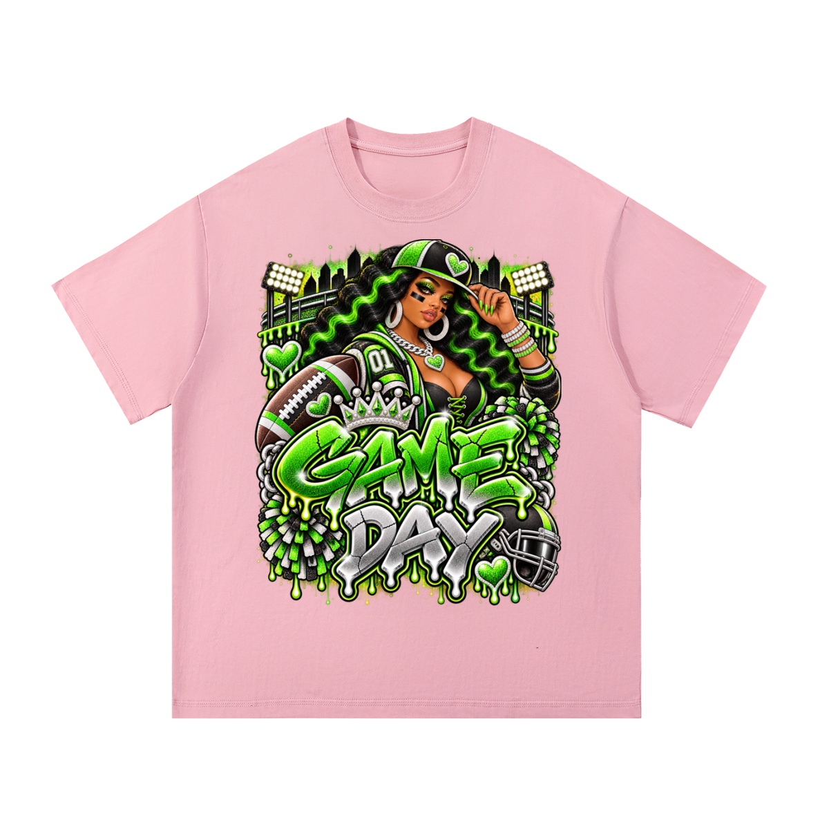 Neon Green Game Day Diva – Women's Football Graphic T-Shirt