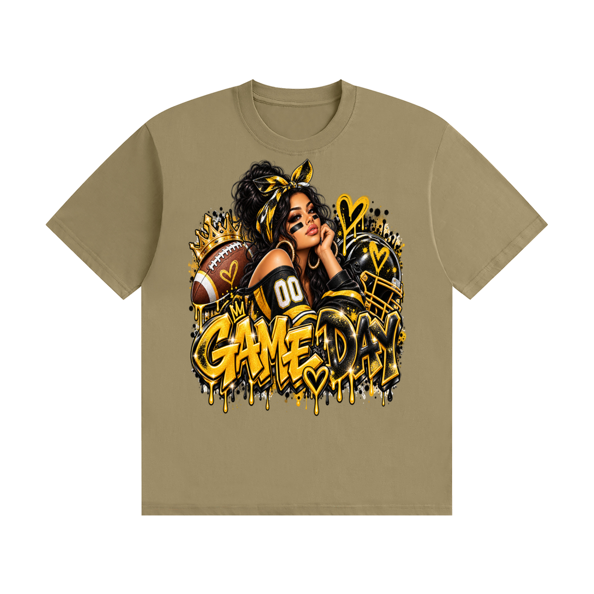Game Day Queen Black & Gold 3D Graffiti Graphic T-Shirt