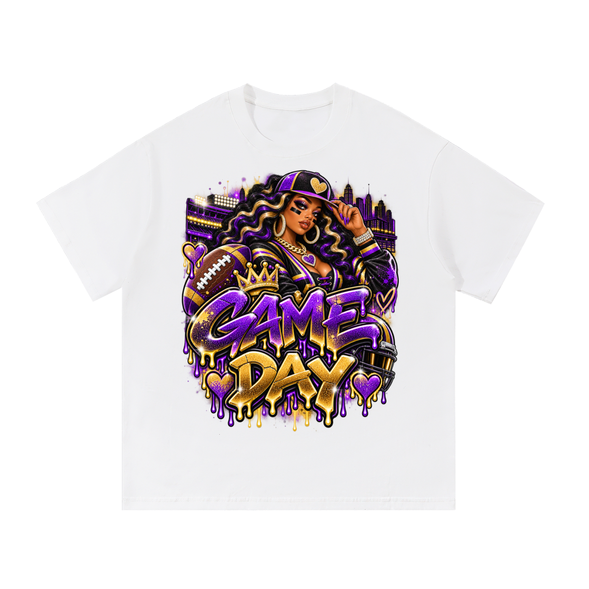 Purple & Gold Game Day Glam – Women's Football Graphic T-Shirt