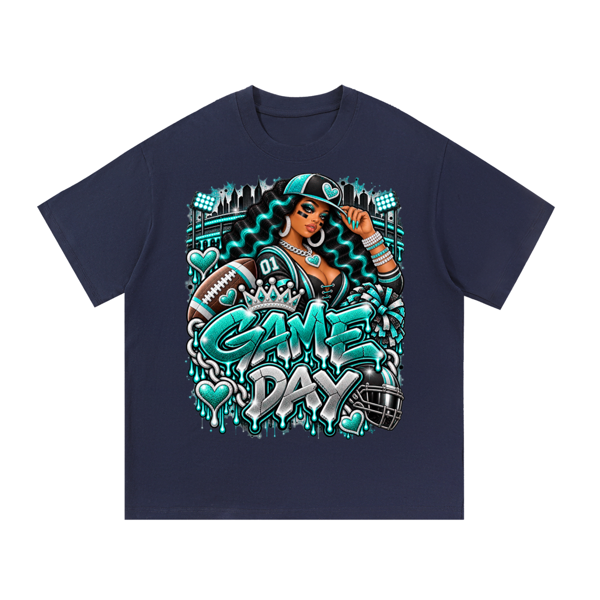 Teal Game Day Glam – Women's Football Graphic T-Shirt
