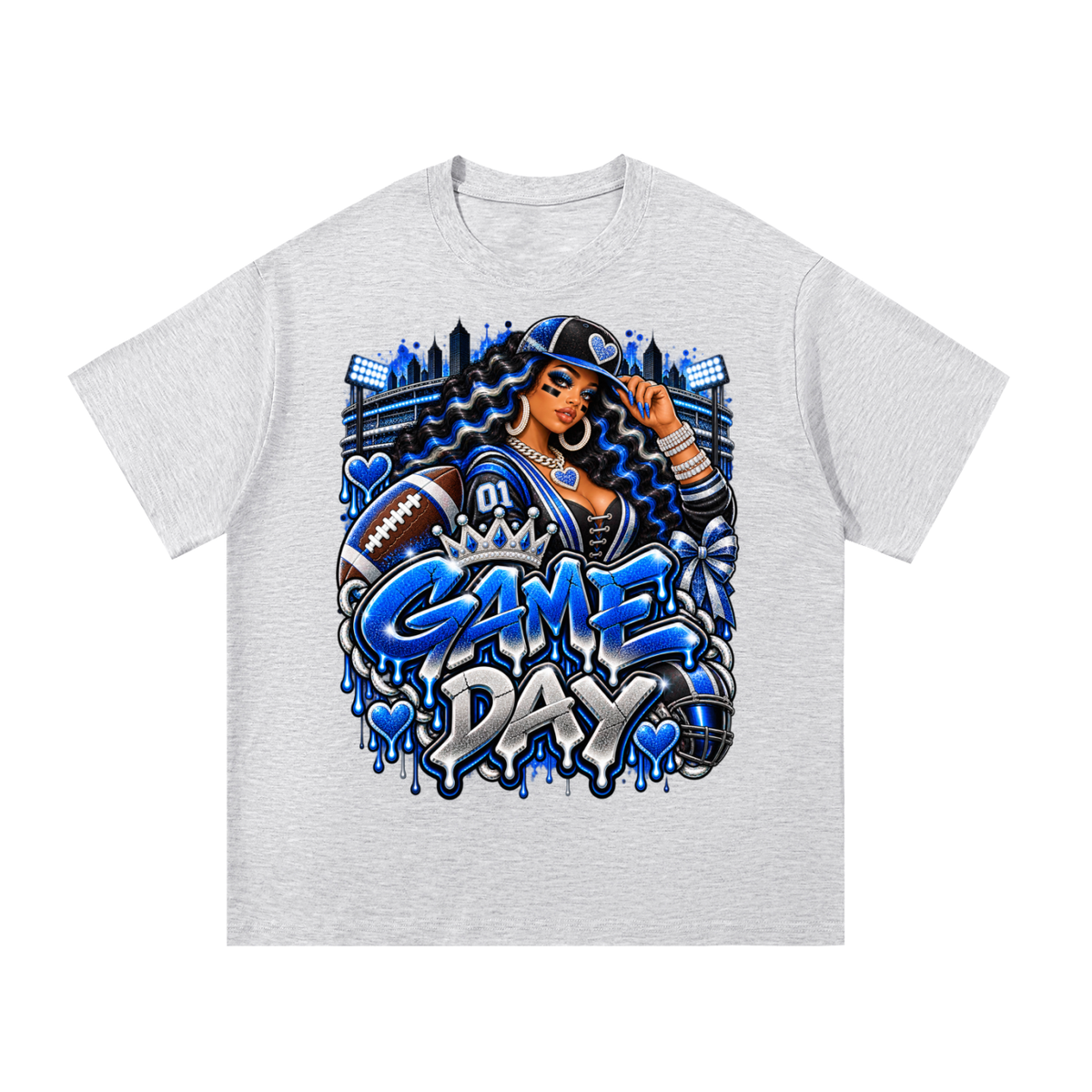Royal Blue Game Day Glam – Women's Football Graphic T-Shirt